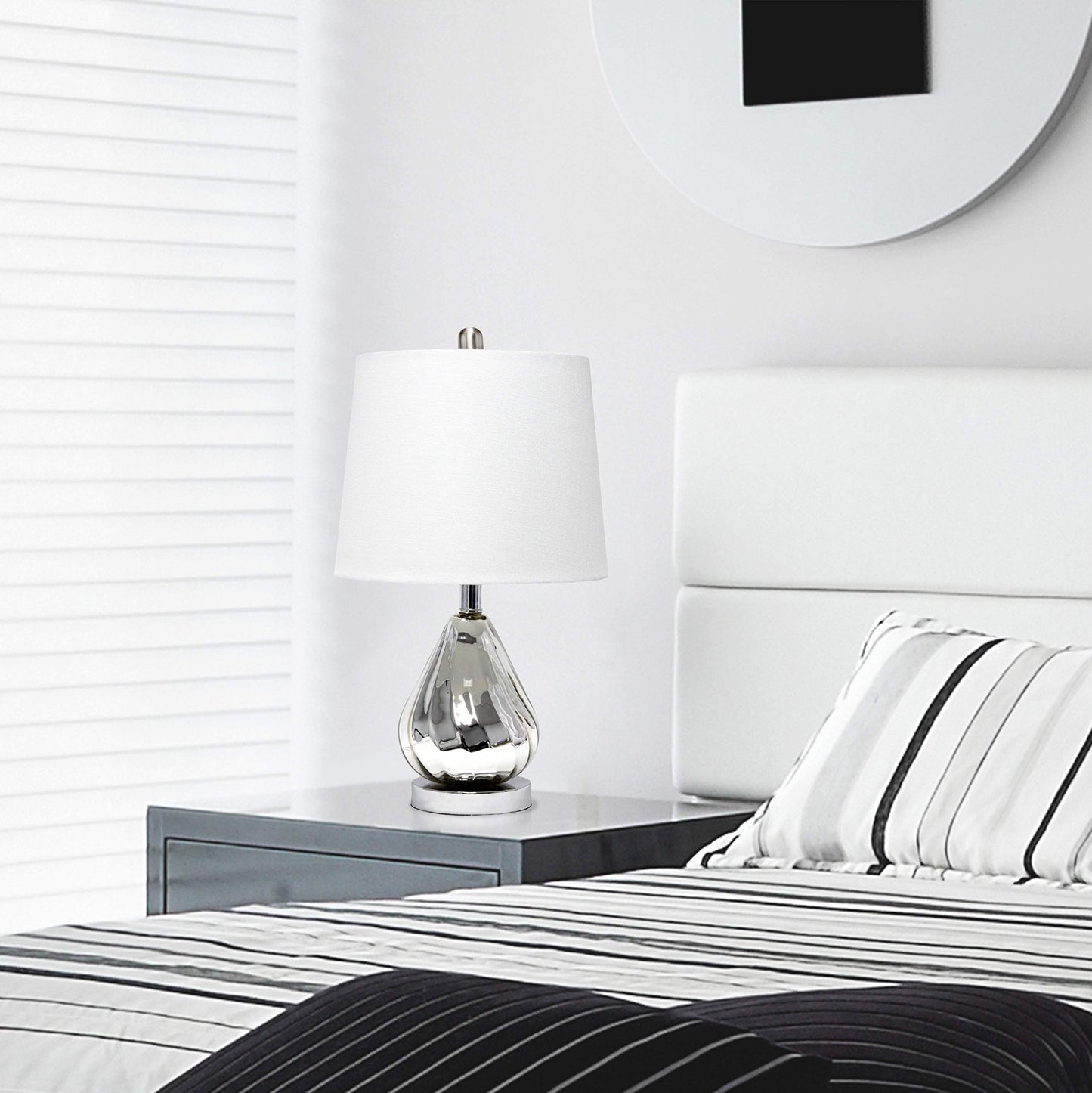 Elegant Designs Chrome Ripple Table Lamp, White Shade, Model LT3319-WHT, Fabric Material, Modern Home Lighting