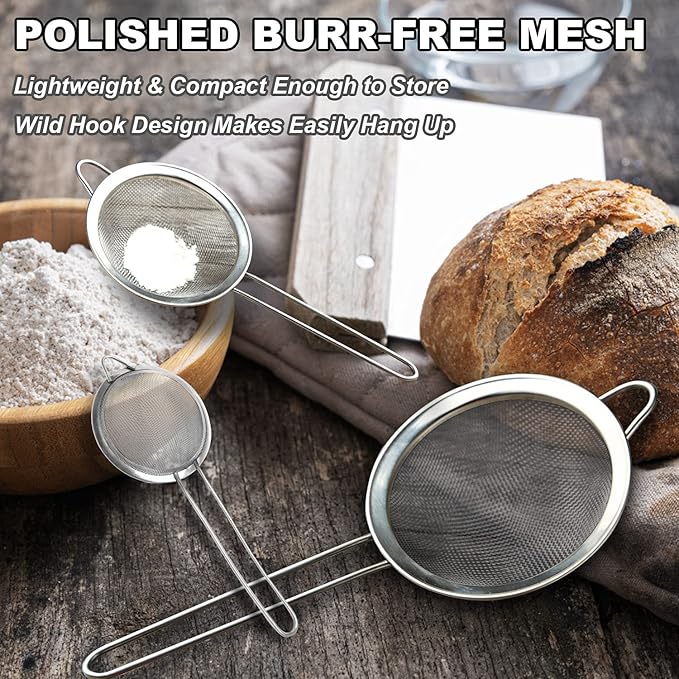 Anaeat Fine Mesh Strainers - Premium Stainless Steel Colander Sieve Sifters, with Durable Mesh and Sturdy Handle, Excellent for Sifting Dry ingredients, Flour, Pastas, Rice, Tea (2.8")