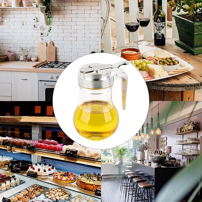 6.76 Oz Syrup Dispenser, Oil Dispenser Bottle with Non-Slip Handle, Reusable Syrup Bottle for Kitchen, No-Drip Pourers for Maple Syrup, Honey, Sirop (Transparent)