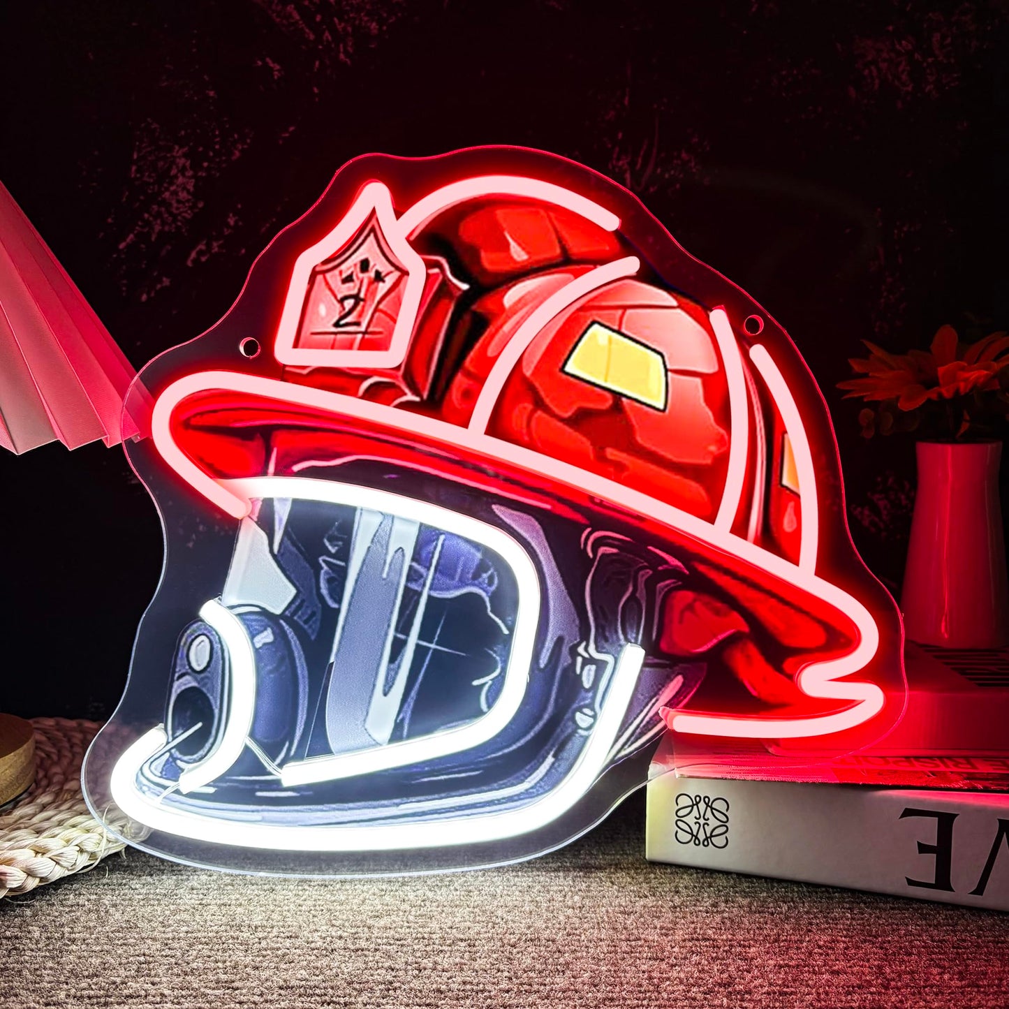Mutank Firefighting Helmet Neon Sign, Pop Art Neon Light USB Powered LED Dimmable, for Hero Wall Decor Man Cave Firefighting Sig