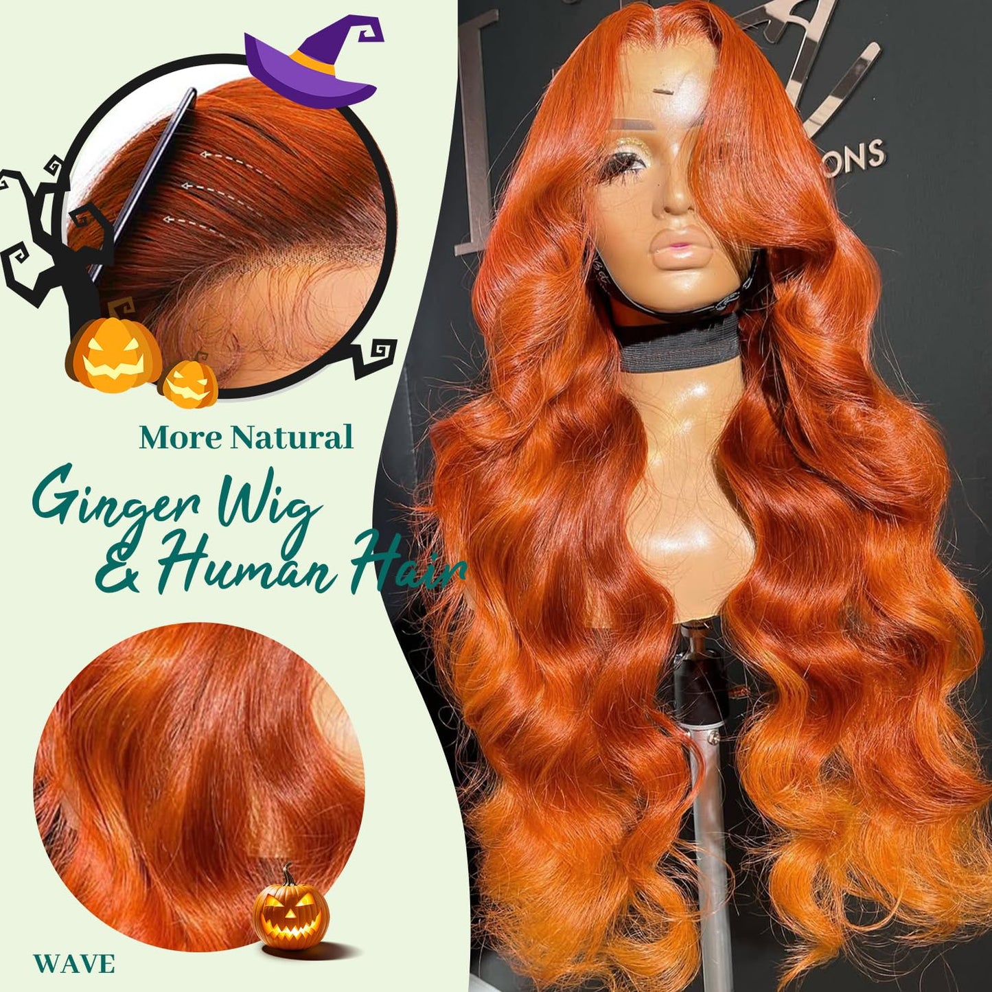 Shciyair 32 Inch Ginger Wig Human Hair 13x4 Body Wave Lace Front Wigs Human Hair Pre Plucked 200 Density Orange Color HD Lace Fr