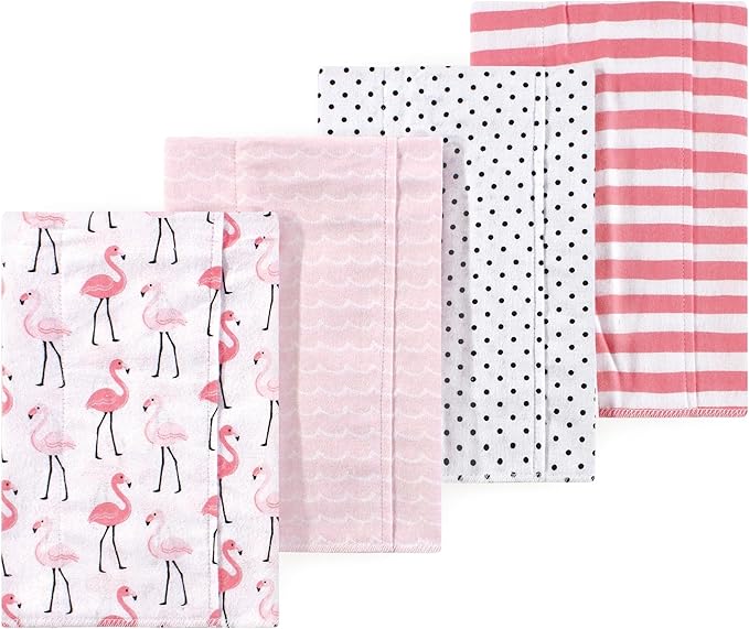 Luvable Friends Hudson Baby Flannel Burp Cloths 4pk, Pink Flamingo