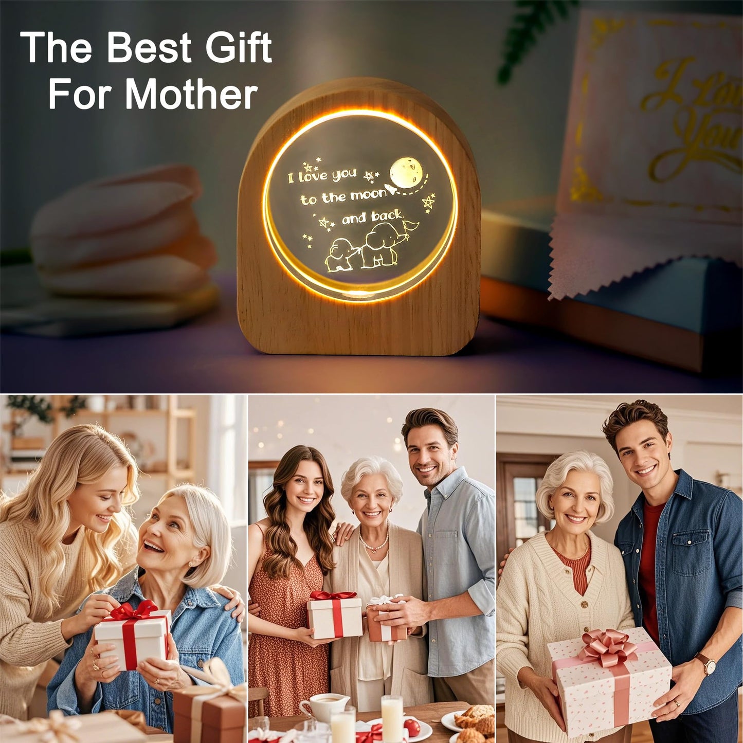 Zhshwat Mothers Birthday Day Gifts For Mom/Daughter I Love You To The Moon And Back 3D Crystal Night Light Gifts For Mothers Day Thanksgiving Birthday Gifts From Daughter Son