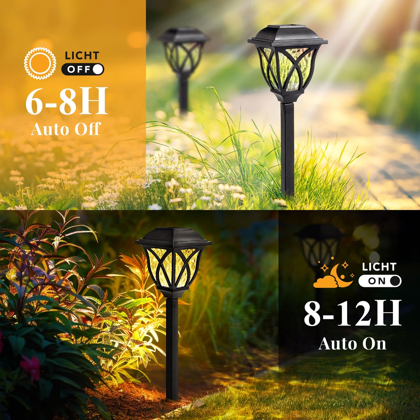 GIGALUMI 6 Pack LED Solar Outdoor Lights, Waterproof Decorative Pathway Lights, Warm White, Model 6994, Black