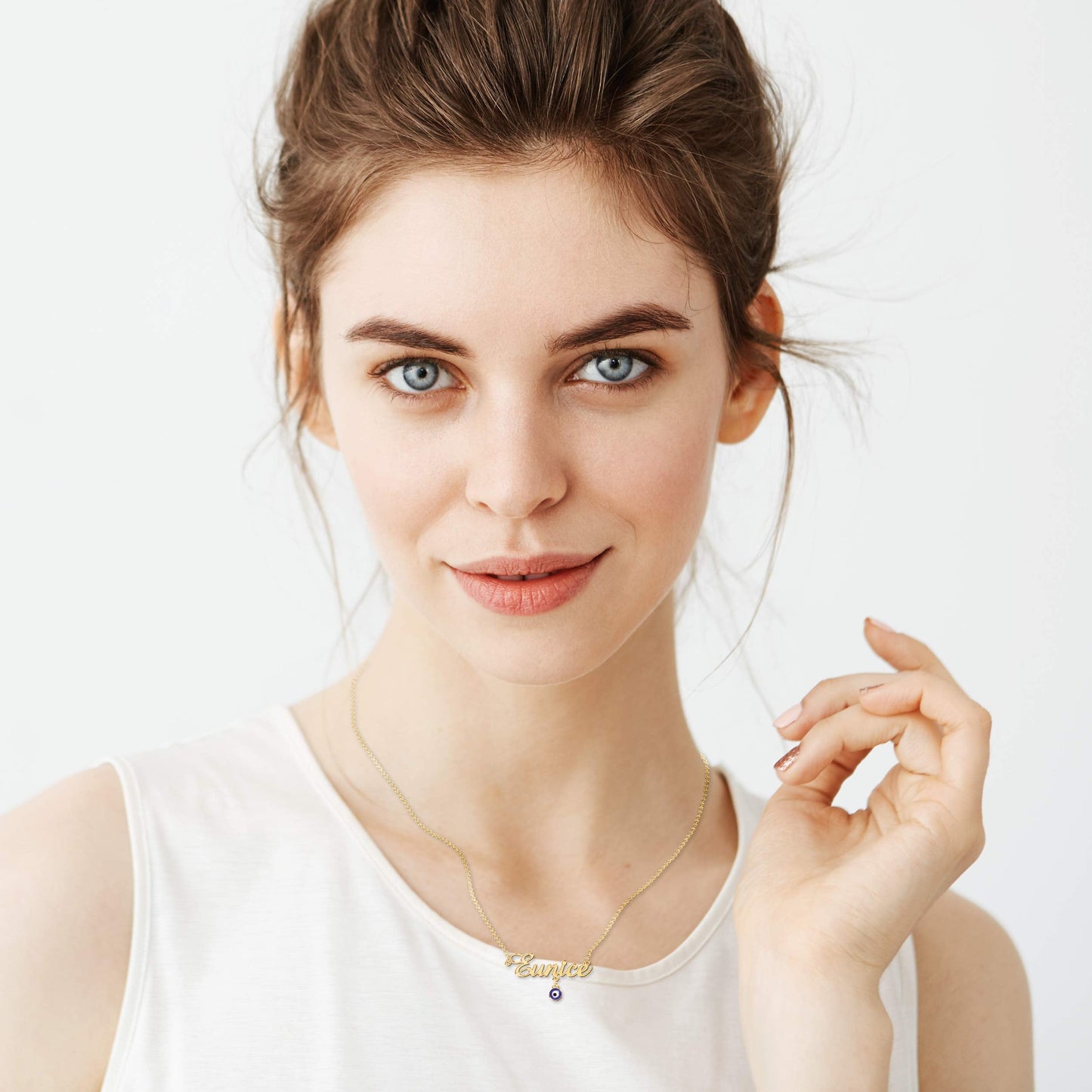 Moonlight Collections Custom Name Necklace Personalized Turkish Evil Eye Necklace Sterling Silver Protection Necklace