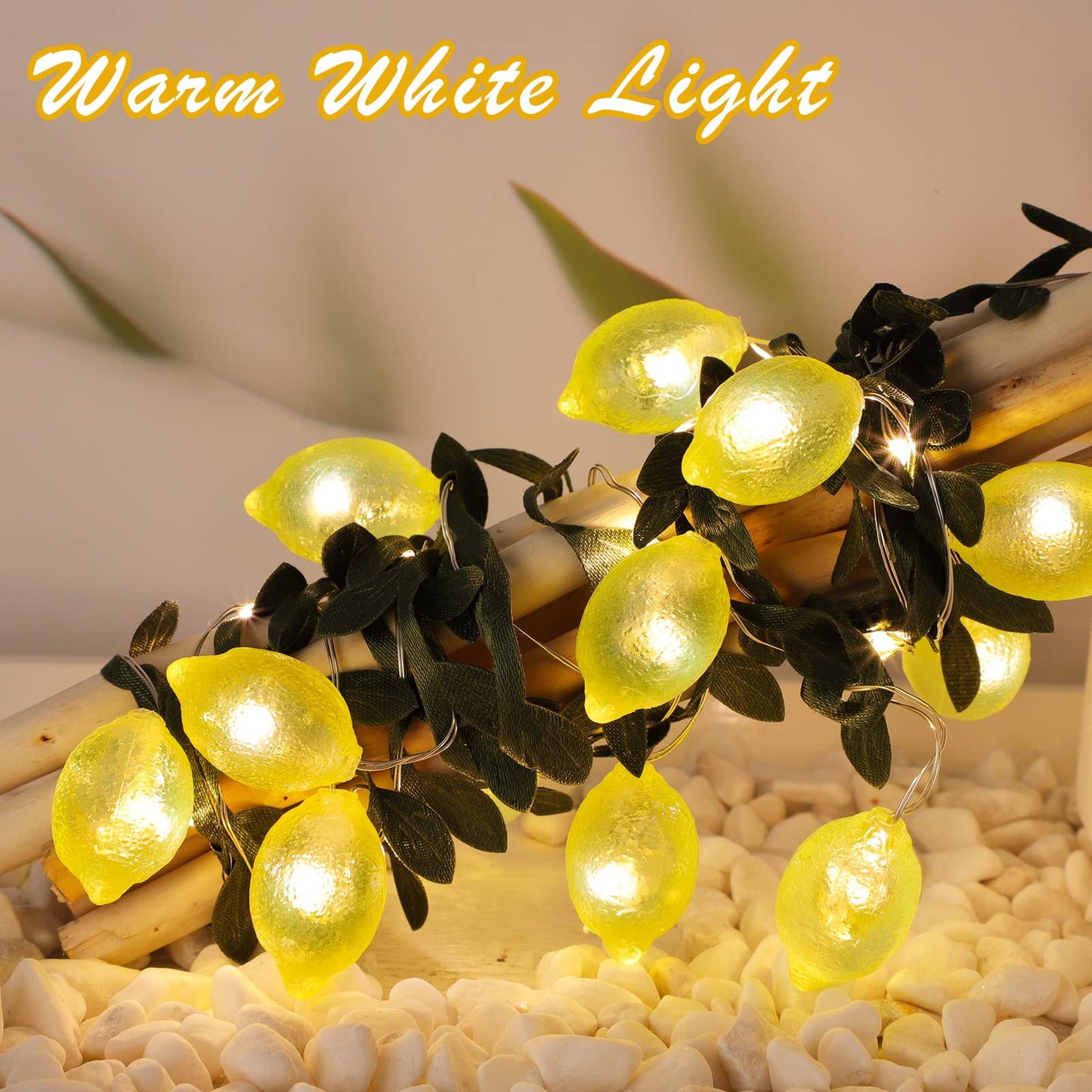 FLAVCHARM 3D Lemon LED String Lights, 10FT, 40 LEDs, USB/Battery Operated, Remote Timer, Fairy Lights for Bedroom and Party Decorations