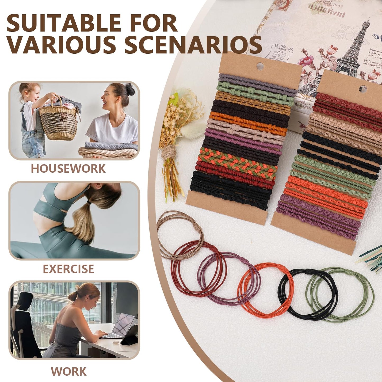 Boho hiar ties 25pcs Cute Bracelets for Thin and Thick Hair, Hair Accessories for girl or Women,Soft Dual-Use No-Damage Ties, El