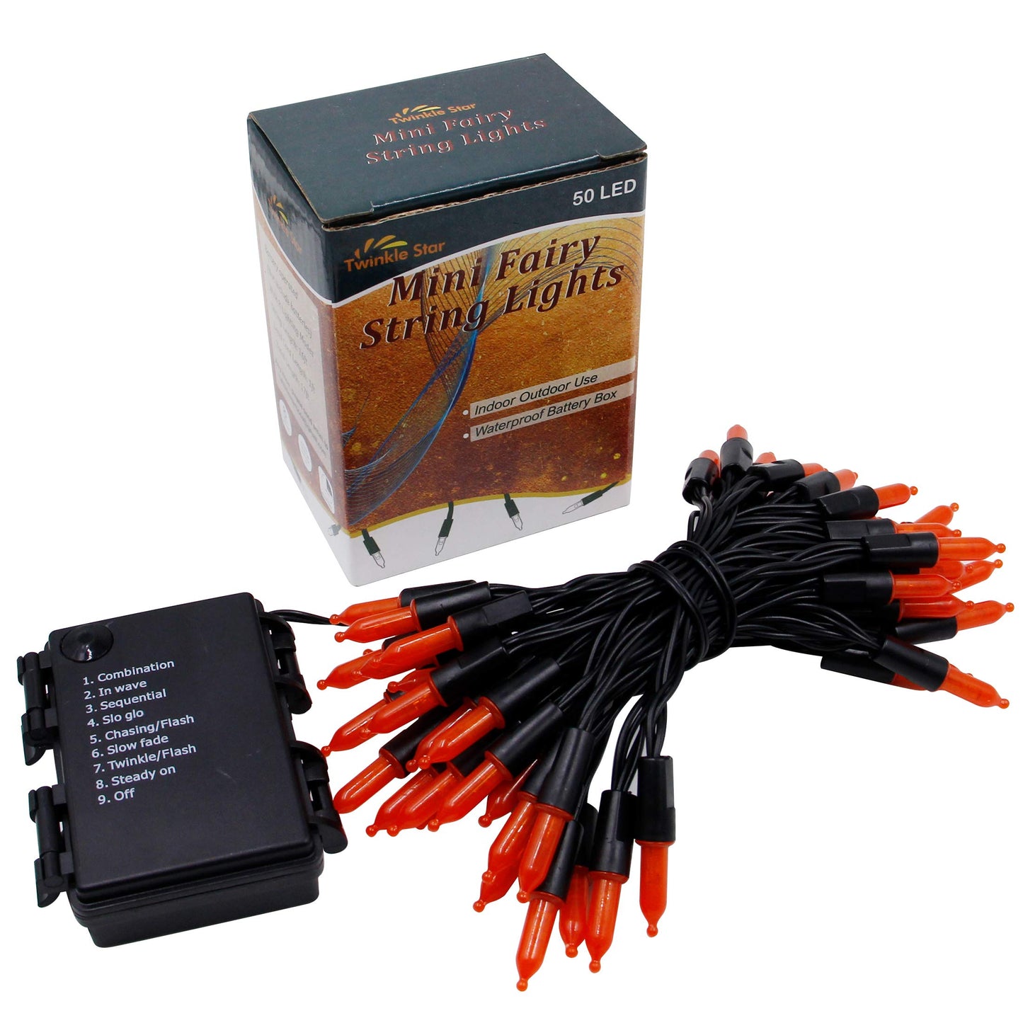 Twinkle Star Orange Halloween String Lights 2 Pack Total 100 Led 32Ft Battery Operated String Light Waterproof Tree Lights With 8 Lighting Modes Indoor Outdoor Patio Garden Halloween Decorations