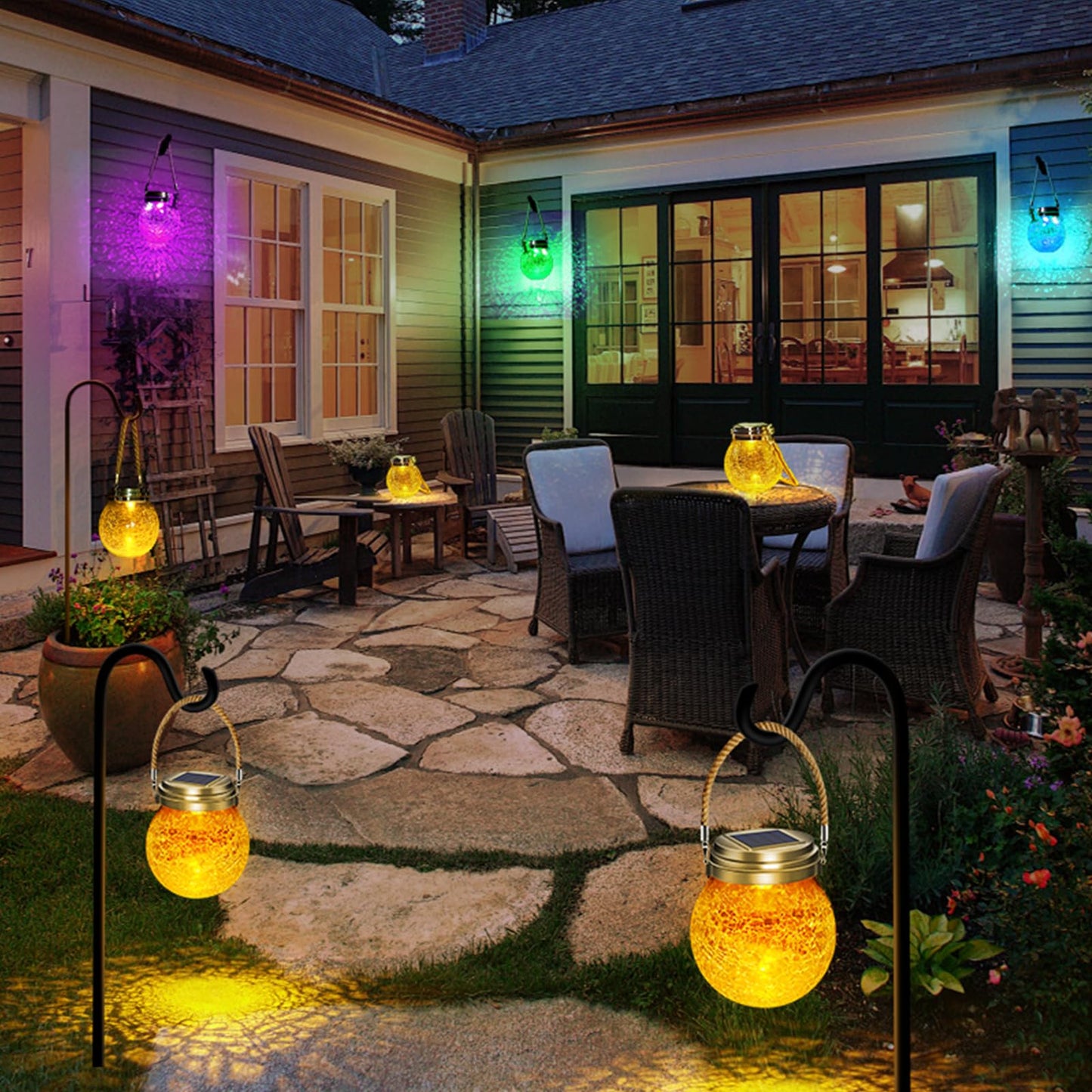 Dbf Solar Lanterns - Amber Warm 2-Pack le Glass Ball, Waterproof Hanging Patio Lights, Stainless Steel Decor