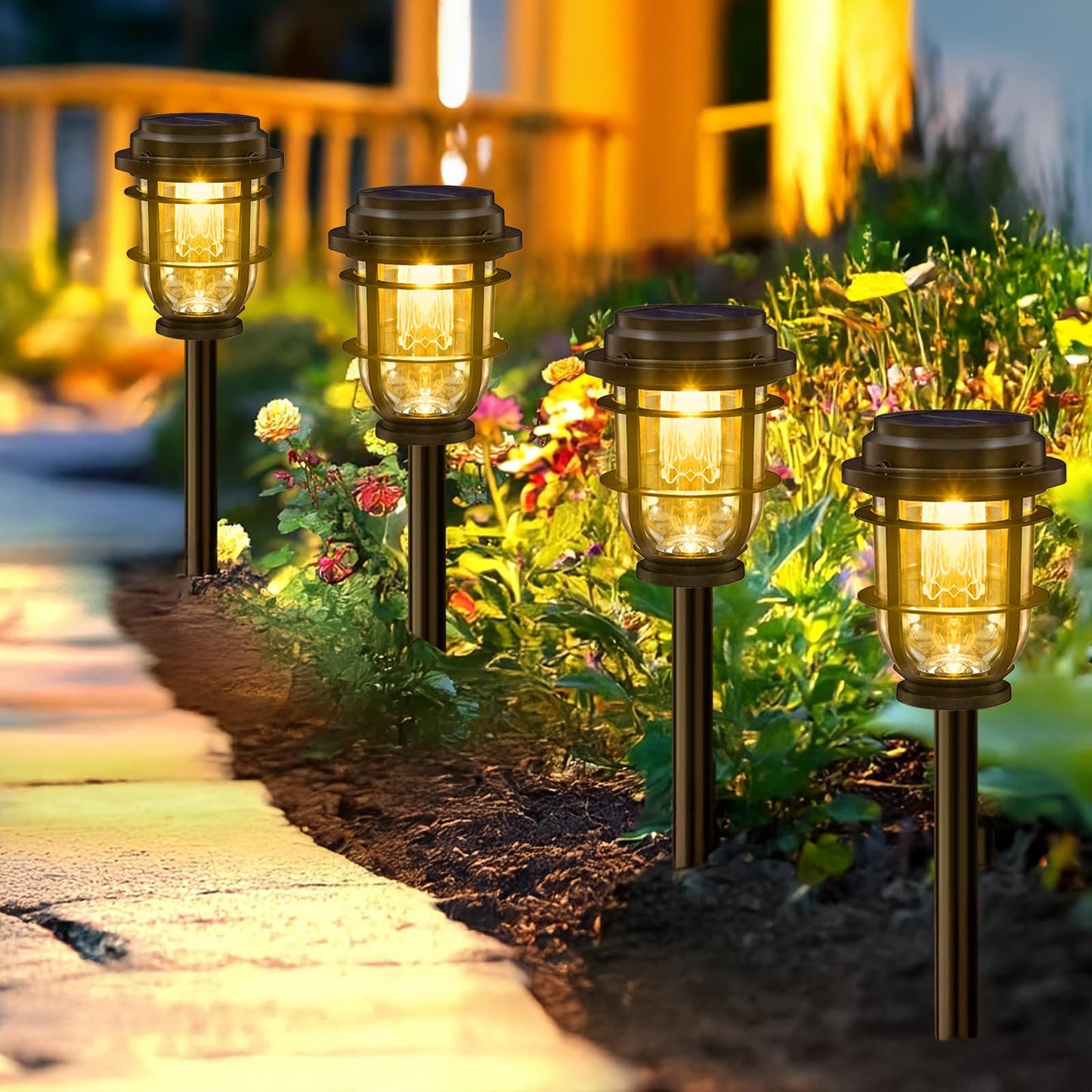 Vuees 2-Pack Solar Pathway Lights Bright Auto Garden Lights Decor - Durable Landscape Lighting For Lawn Patio Walkway Driveway Housewarming Gifts Idea