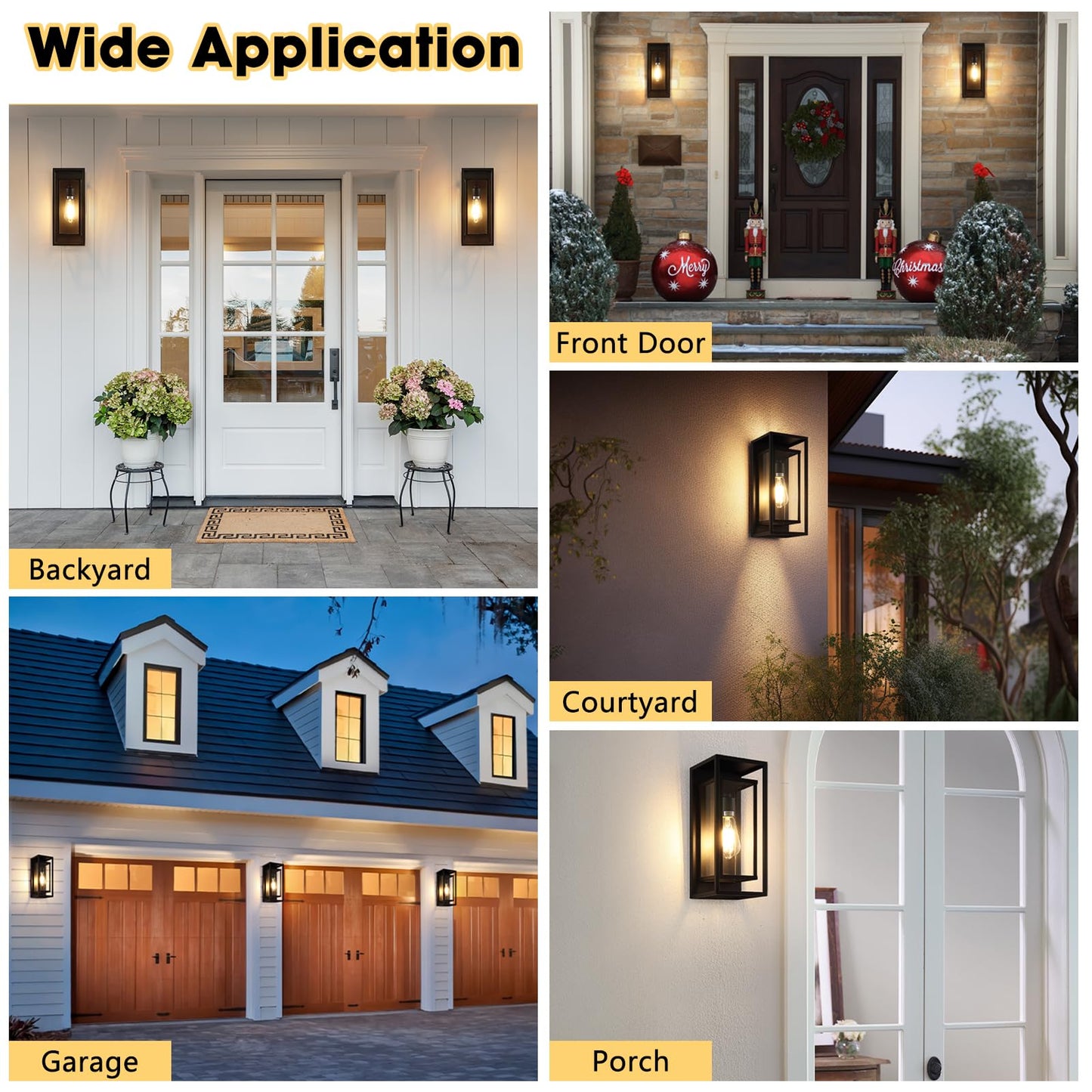 Feanron Outdoor Wall Lantern Exterior Waterproof Black Porch Lights Wall Mounted Sconces Wall Lighting With Clear Glass Shade Anti-Rust 14H Outdoor Wall Lights For Front Door Patio Garage 2-Pack