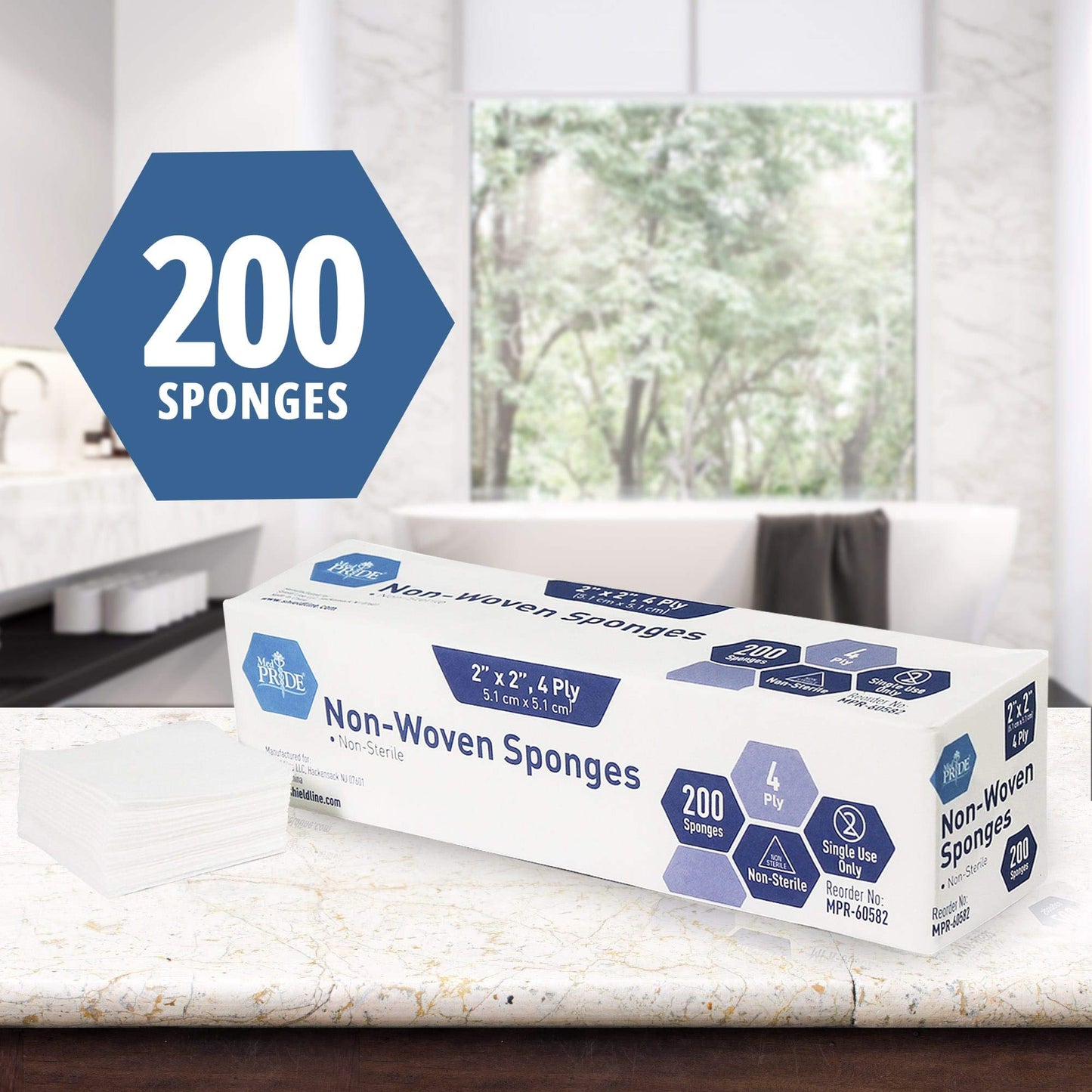 Medpride Surgical Sponges 2'' x 2'' 200 Pack - Gauze Pads Non sterile - First Aid Wound Care Dressing Sponge – Νοn-Woven Medical, Non-Adherent Mesh Bandages – Absorbent for Injuries – 4 Ply
