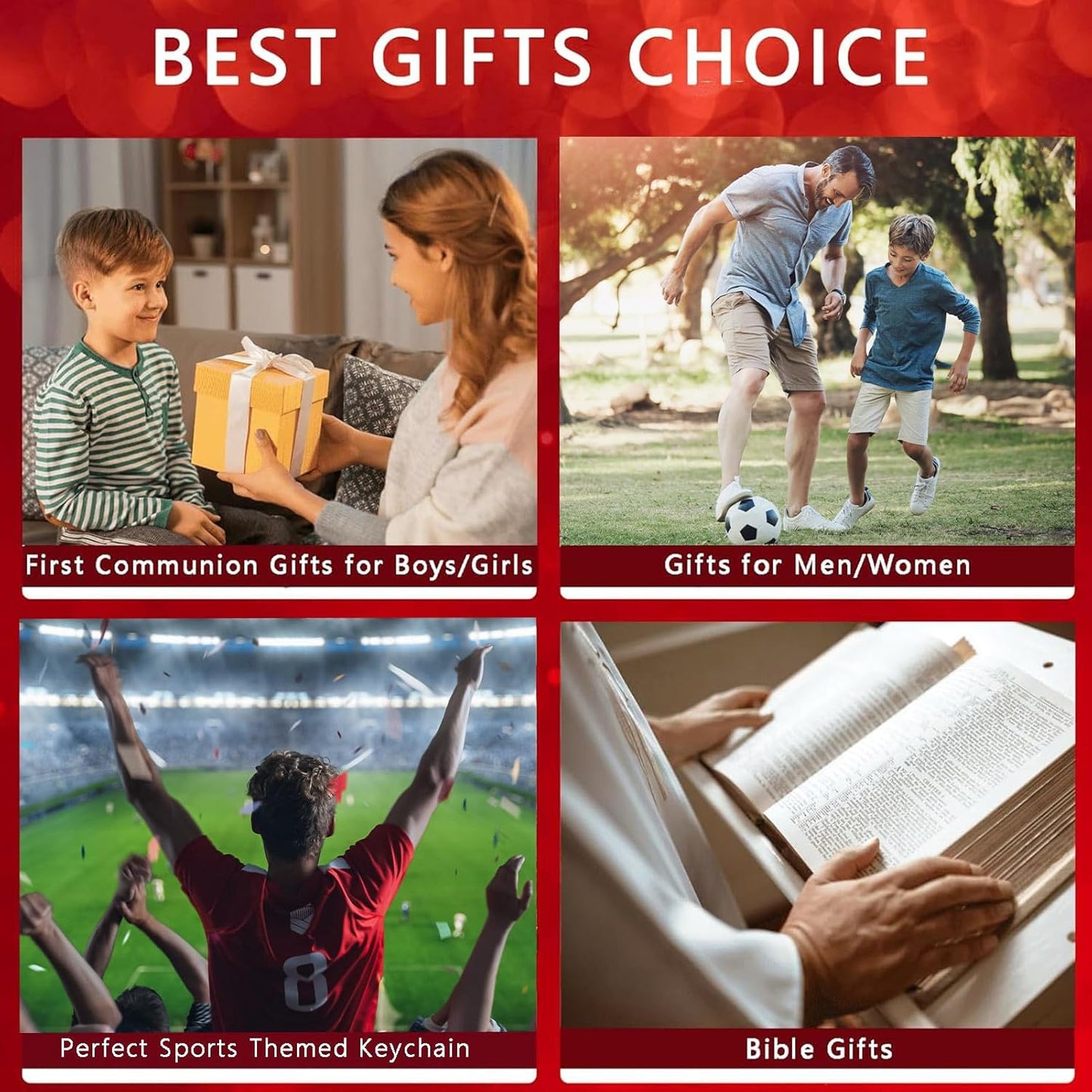 Football/Baseball/Soccer/Basketball Cross Keychains for Men First Communion Baptism Confirmation,Mens Gifts