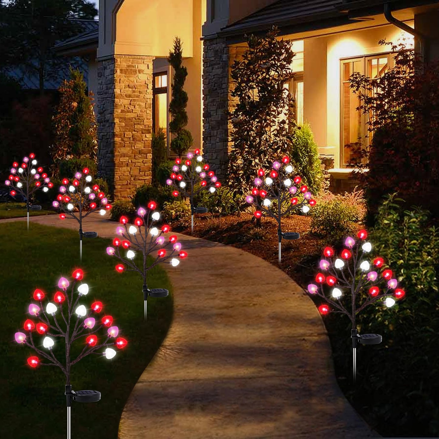 2 Pack Valentine's Day Solar Outdoor Lights, Valentines Day Decor Red Pink White Heart Solar Valentine Lights, Valentines Day Solar Decorations Outdoor Garden Lawn Yard Decorations