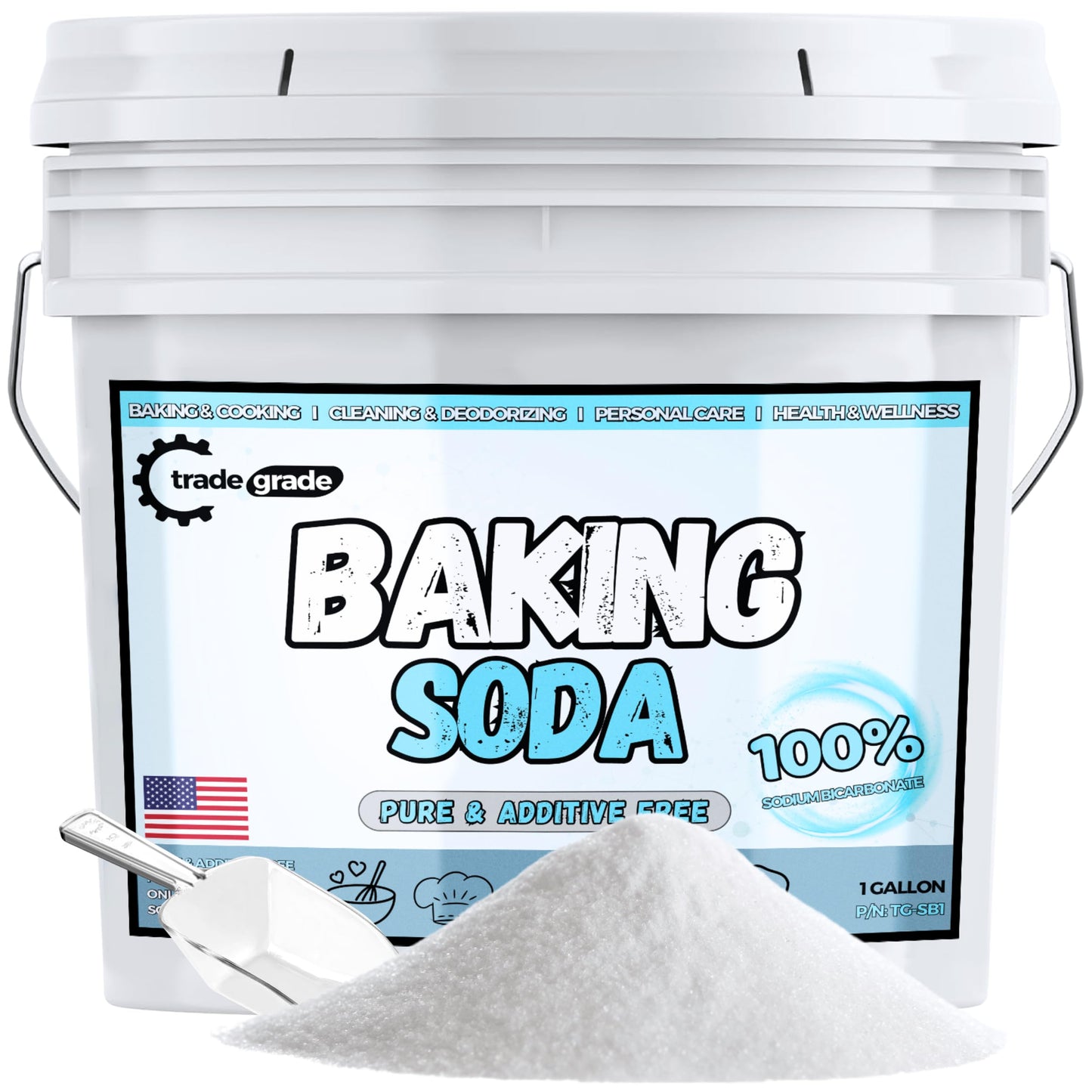 TradeGrade Pure Baking Soda Powder - 1 Gallon Bucket Sodium Bicarbonate Powder | enhanced Food-Grade for Baking Bread Cookies & More | Baking Soda for Cleaning Natural Cleaner & Deodorizer (1 Gallon)