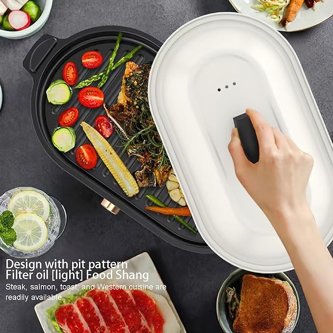Multi-Functional Electric Hot Pot, 3-in-1 Non-Stick Cooking Pot with Steaming, Frying and Boiling Functions, Removable Grill Pan for Home and Dorm Use