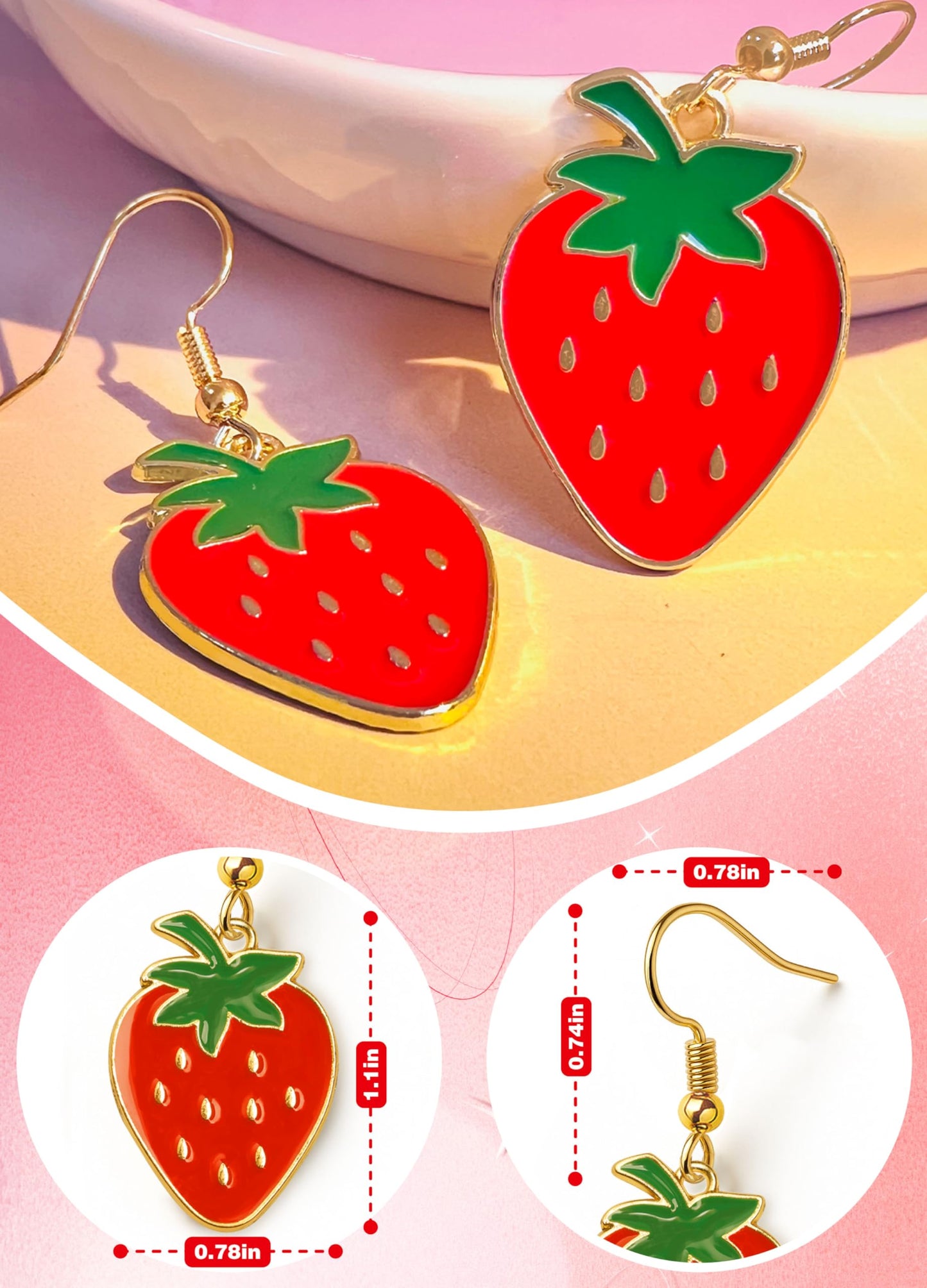 Strawberry Costume Women Accessories Strawberry Earrings for Women Cute Hat Socks Gift BFF