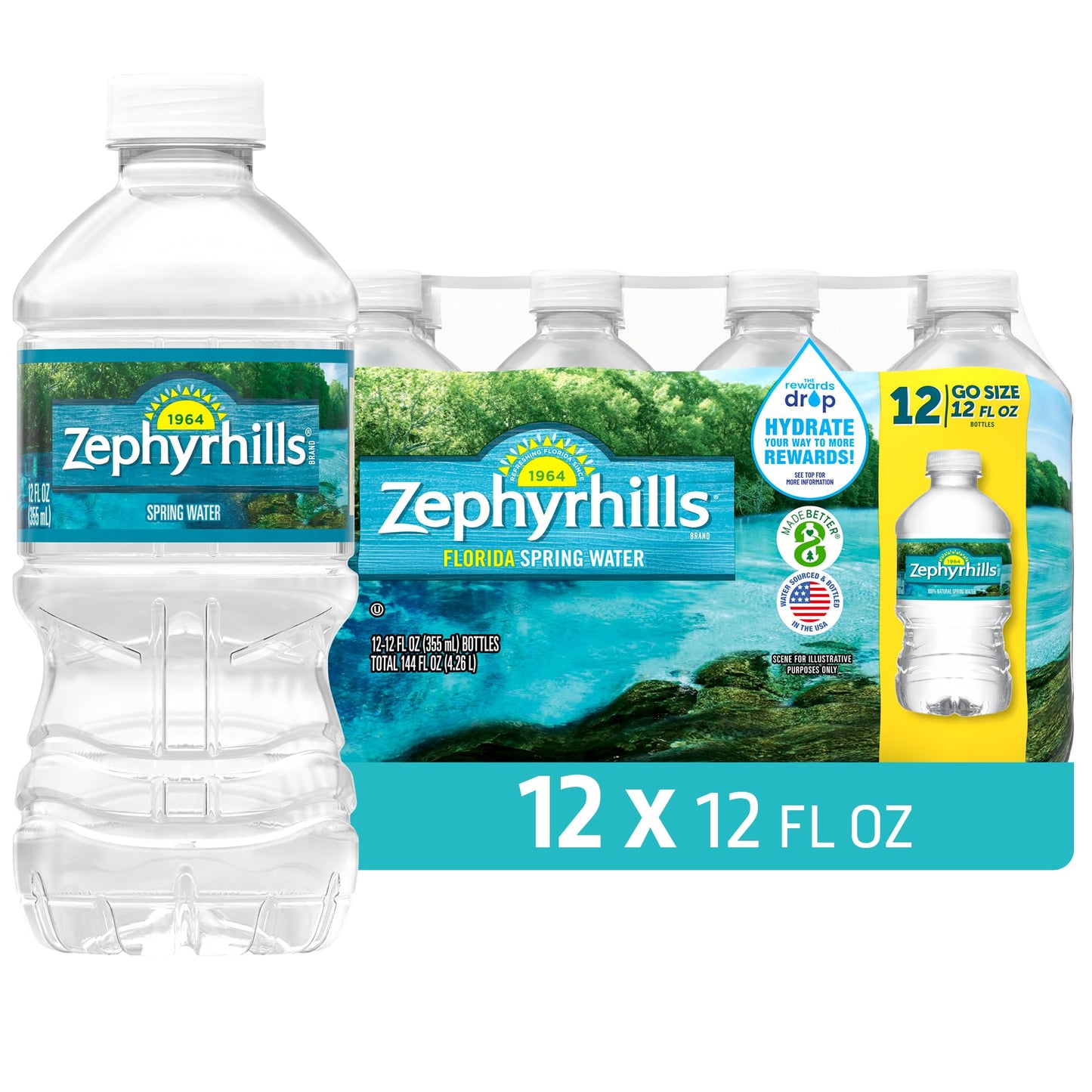 Zephyrhills Florida Spring Bottled Water, 12 Pack - Still Drinking Water with Naturally Occurring Minerals for Taste - 12 Fl Oz