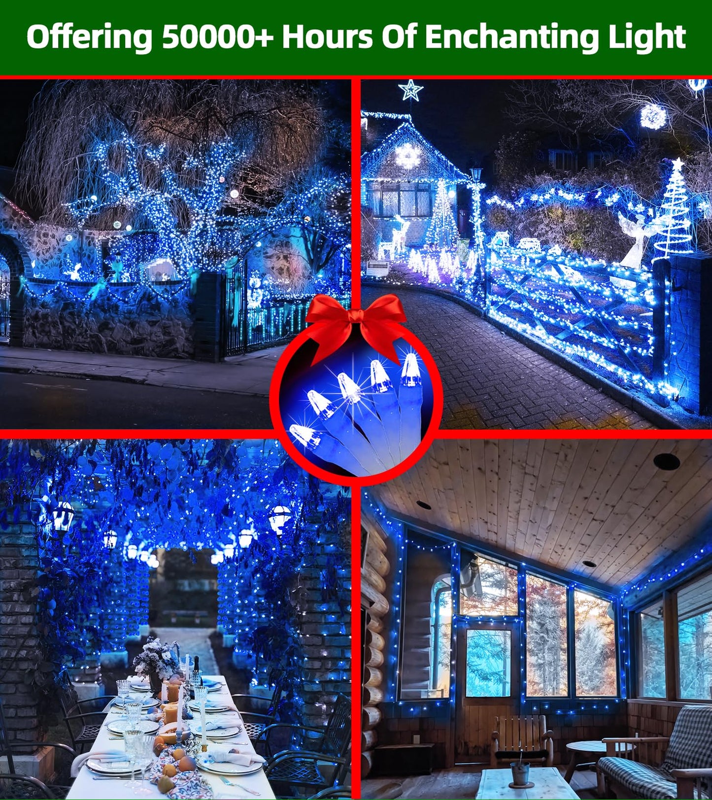 Quhuatu 750 Led Chrstmas Lights 240Ft Outdoor Christmas String Lights With 12 Modes Blue Led String Lights With Timer Dimmable Waterproof For Outside Tree Fence Garden Xmas Wedding Party Decor Blue