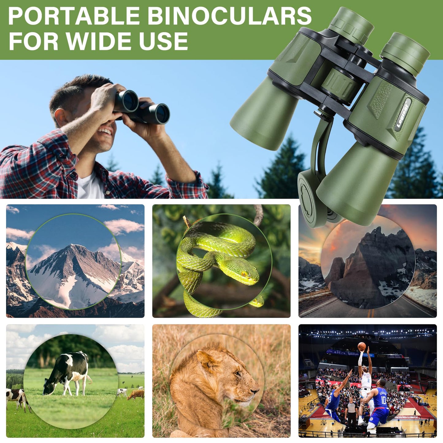 15X50 Hd Binoculars For Adults High Powered - Large View Compact Binoculars With Low Light Vision, Waterproof Hunting For Bird W