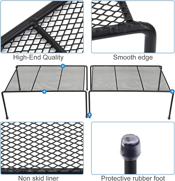 SIBAO Set of 4 Mesh Kitchen Shelves Cabinet Storage Shelf Rack (13.1 x 10.2 Inch) ,Kitchen Bathroom Pantry Cupboard Desk Home Office, Fridge, Non-Slip Plastic Feet (4, Black)