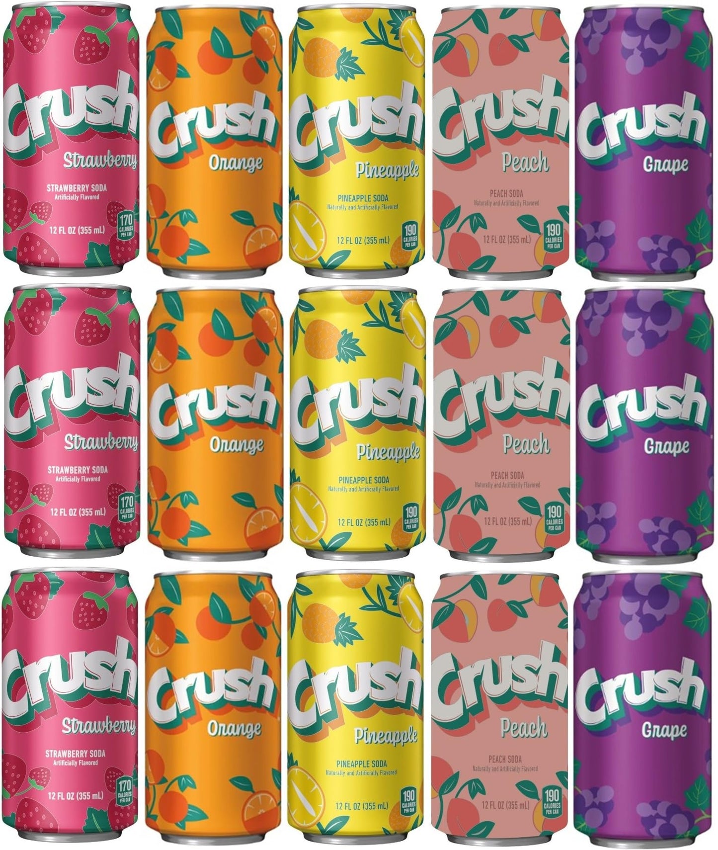 15 Pack Orange Peach Pineapple Strawberry Grape Variety Soda Pop Soft Drink Crush Cans 12oz