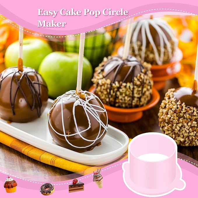 Round Cake Pop Mold Set with 9 Inch Tray and Sticks, ABS Cake Pop Maker, Circle Cake Pop Cutter and Pusher, Baking Molds Kit for Parties, Wedding,Home Desserts Making - Pink