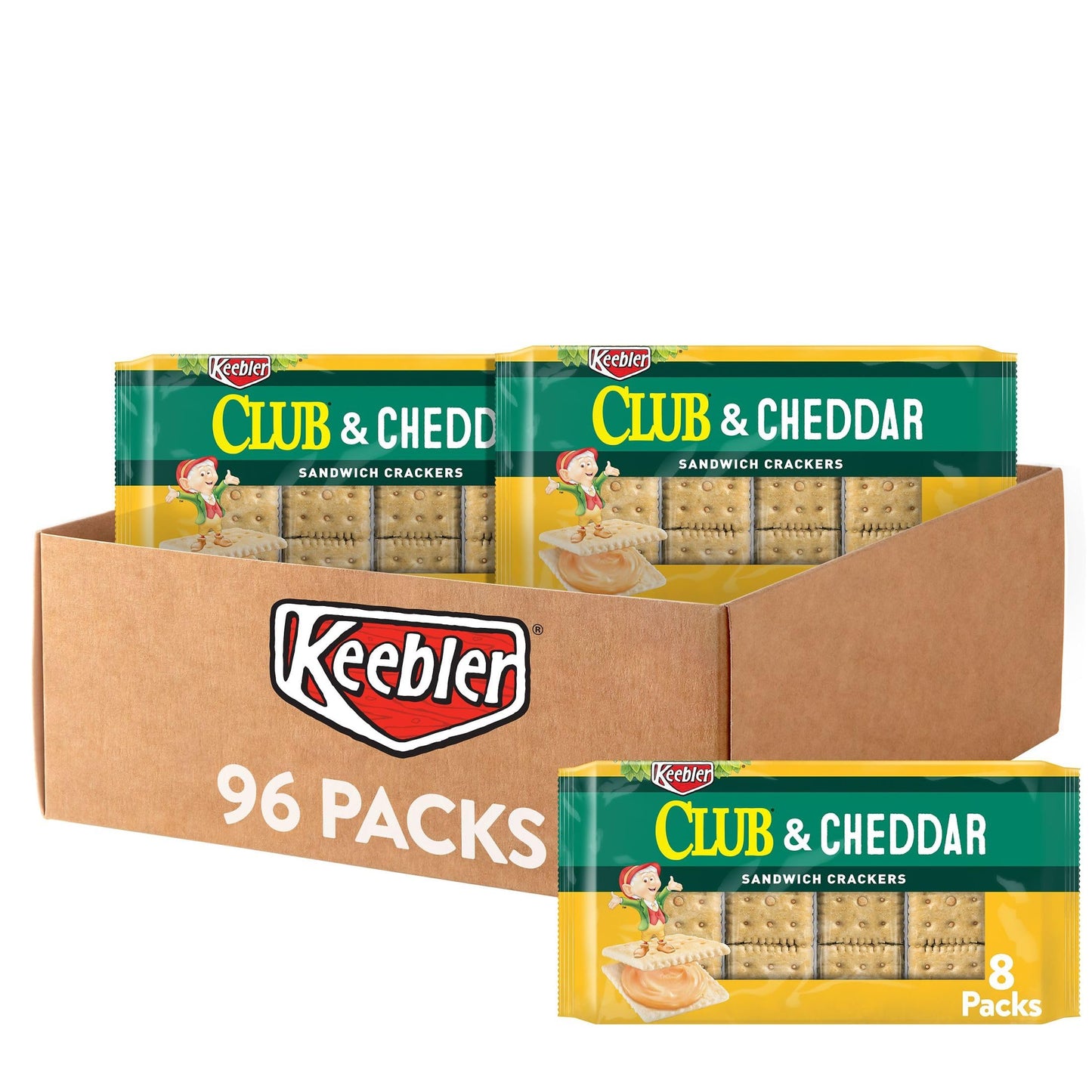 Keebler Sandwich Crackers, Lunch Snacks, Club and Cheddar (12 Trays, 96 Packs)