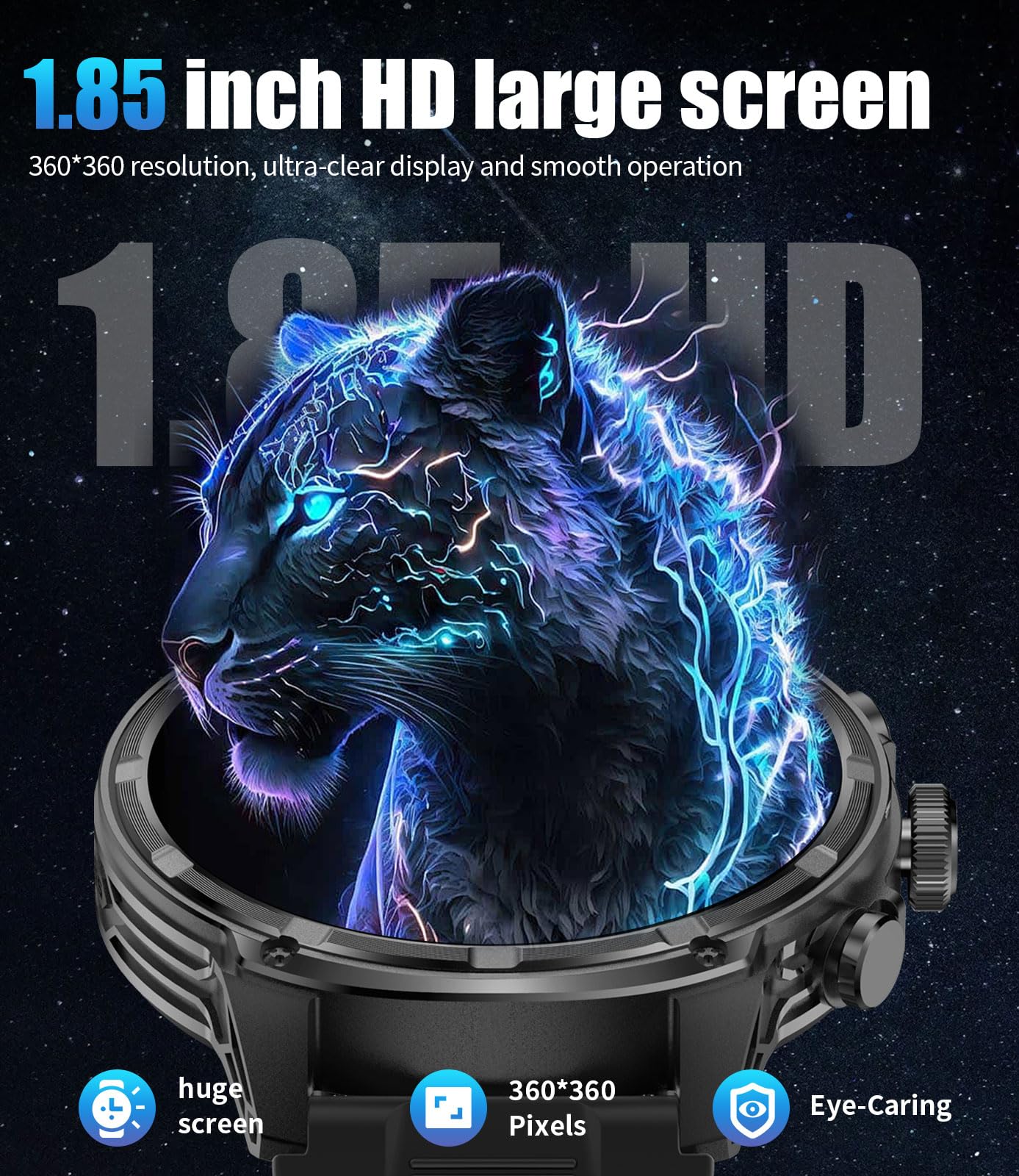 HIRREO Smart Watches for Men (Bluetooth Call), 1.85" Extra Large Screen Smartwatch with LED Flashlight, 800mAh Extra-Long Battery, 100+ Sports Fitness Tracker Watch with Sleep for Android iOS