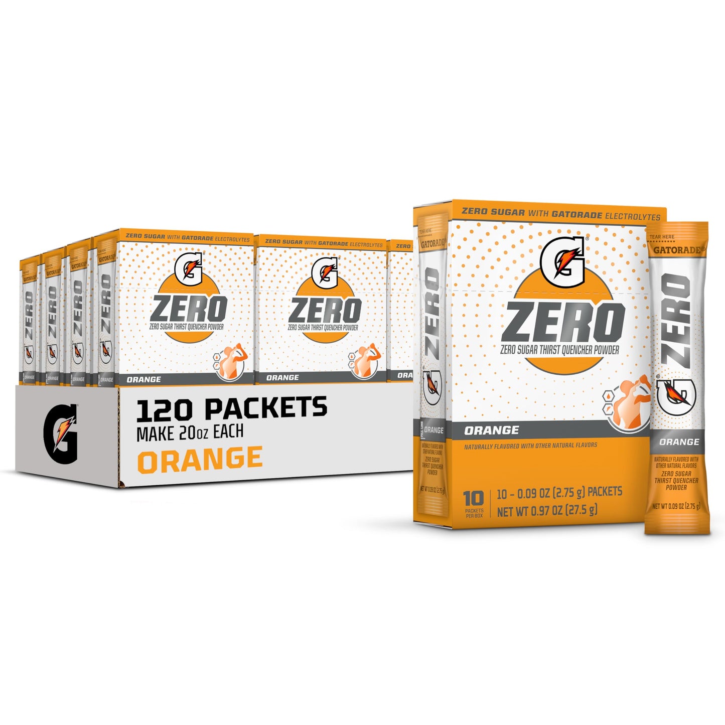 Gatorade G Zero Sports Drink Mix Powder Packets, Orange, Electrolyte Powder Drink Mix for Hydration, Zero Sugar, Total 120 Packe