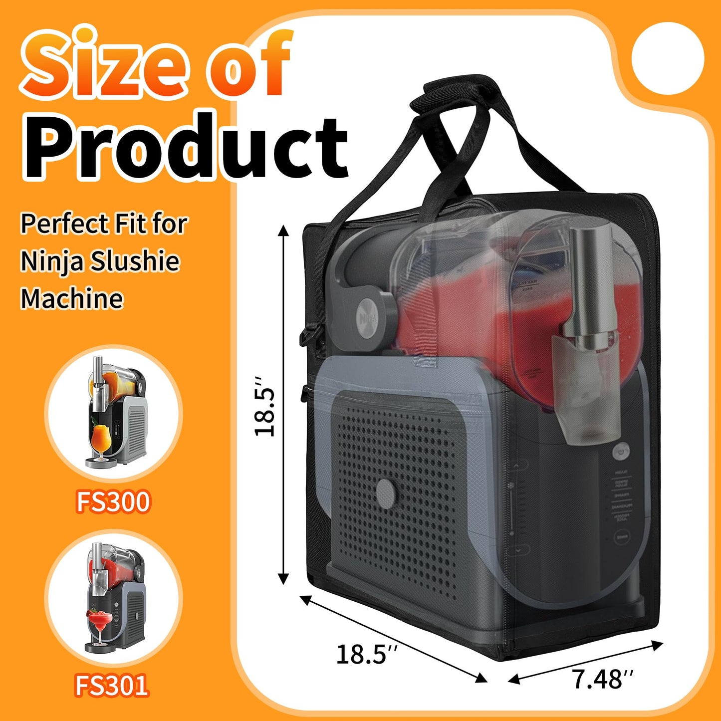 Carrying Bag Fit for Ninja Slushie Machine FS301 & FS300, Side-Opening Design for Easy Access, Ninja Slushie Cover with Large Accessory Pocket, Frozen Drink Maker Bag for Outdoor Travel and Storage