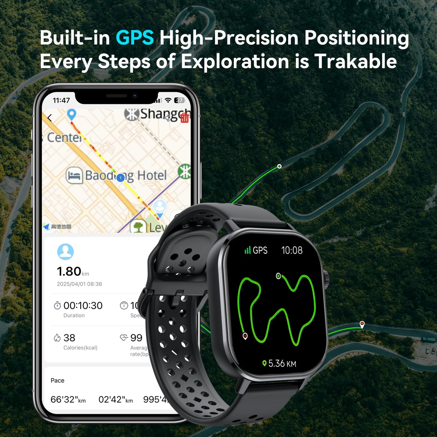 GPS Smart Watch for Men/Women, 2.06"HD AMOLED Smartwatch with Compass/Barometer/Altitude, Bluetooth Call ,110+Sports, 5 ATM Water-Resistance, Heart Rate/Sleep Monitor, Fitness Tracker for Android/iOS