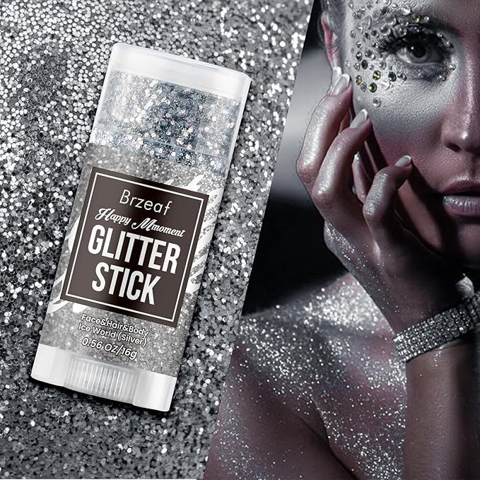 Brzeaf Halloween Body Glitter Stick, Waterproof & Long Lasting, Hair Eyeshadow Face Body Glitter, Singer Concert Music Rave Festival, Glitter Stick Makeup & Face Glitter Gel