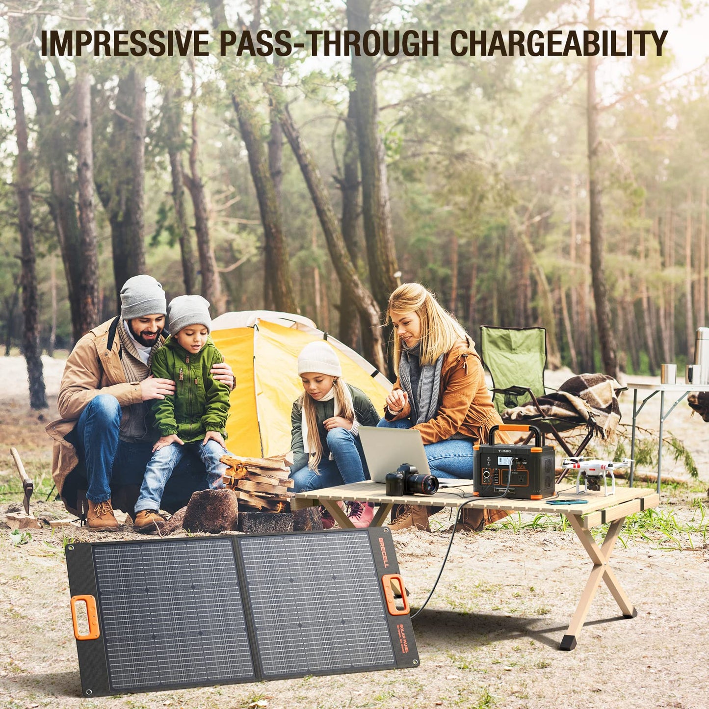 519Wh Outdoor Solar Generator With 100W Portable Solar Panel 20V, Portable Power Station 500W(Peak 1000W) Backup Battery Pack So