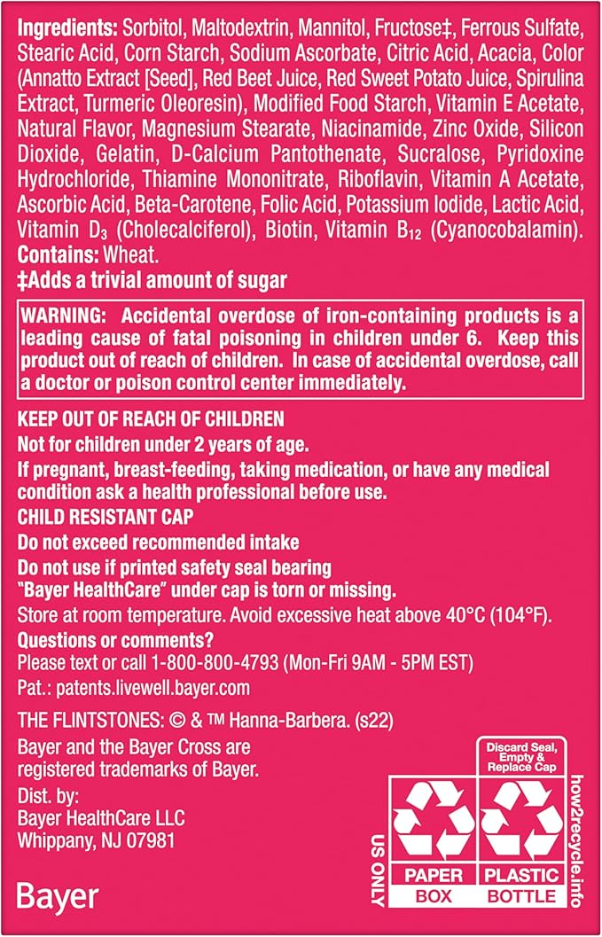 Flintstones Chewable Kids Multivitamin with Vitamin C, D, B12 & Iron for Toddlers, 90 Count (Pack of 2)