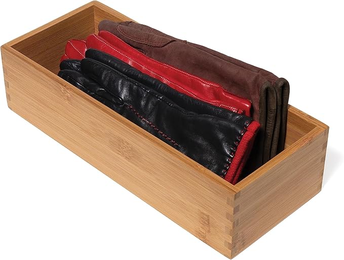 Lipper International Bamboo Wood Utensil Holder Storage Box for Cooking Tools, Makeup, or Office Supplies, 5" x 12" x 3"