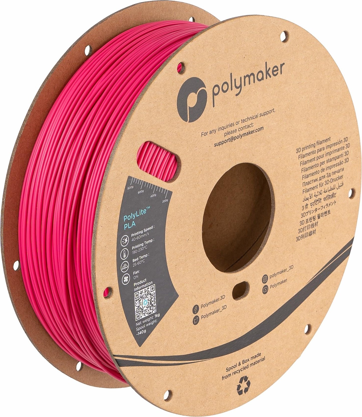 Polymaker PLA Filament, Magenta 3D Printing PLA Filament 1.75mm 1kg - PolyLite 3D Printer PLA Filament, Dimensional Accuracy +/-