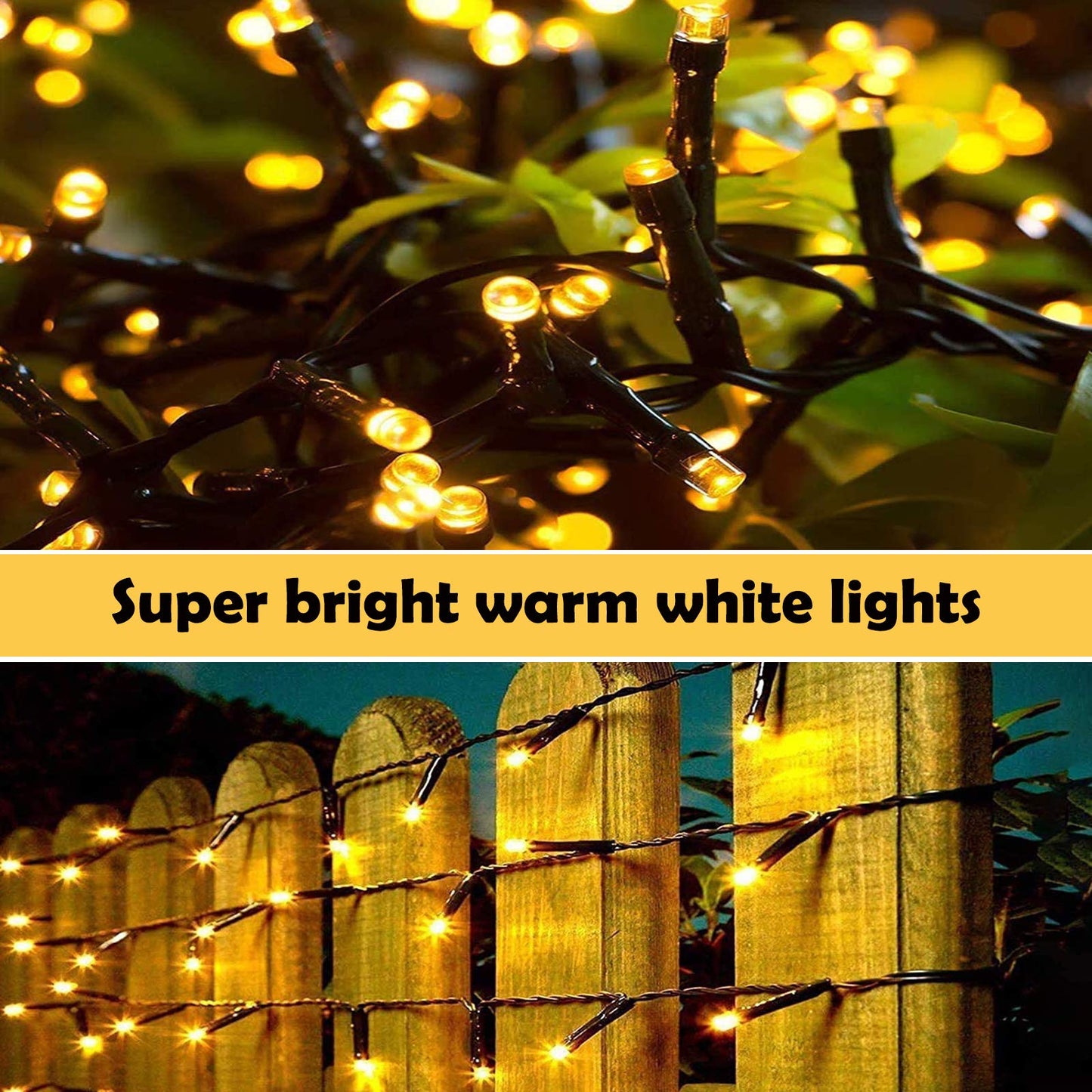 XUNXMAS 300 LED String Lights Outdoor, 100ft Connectable, Warm White, 8 Modes, Model JT-EL/FC300V0200, Plastic Material