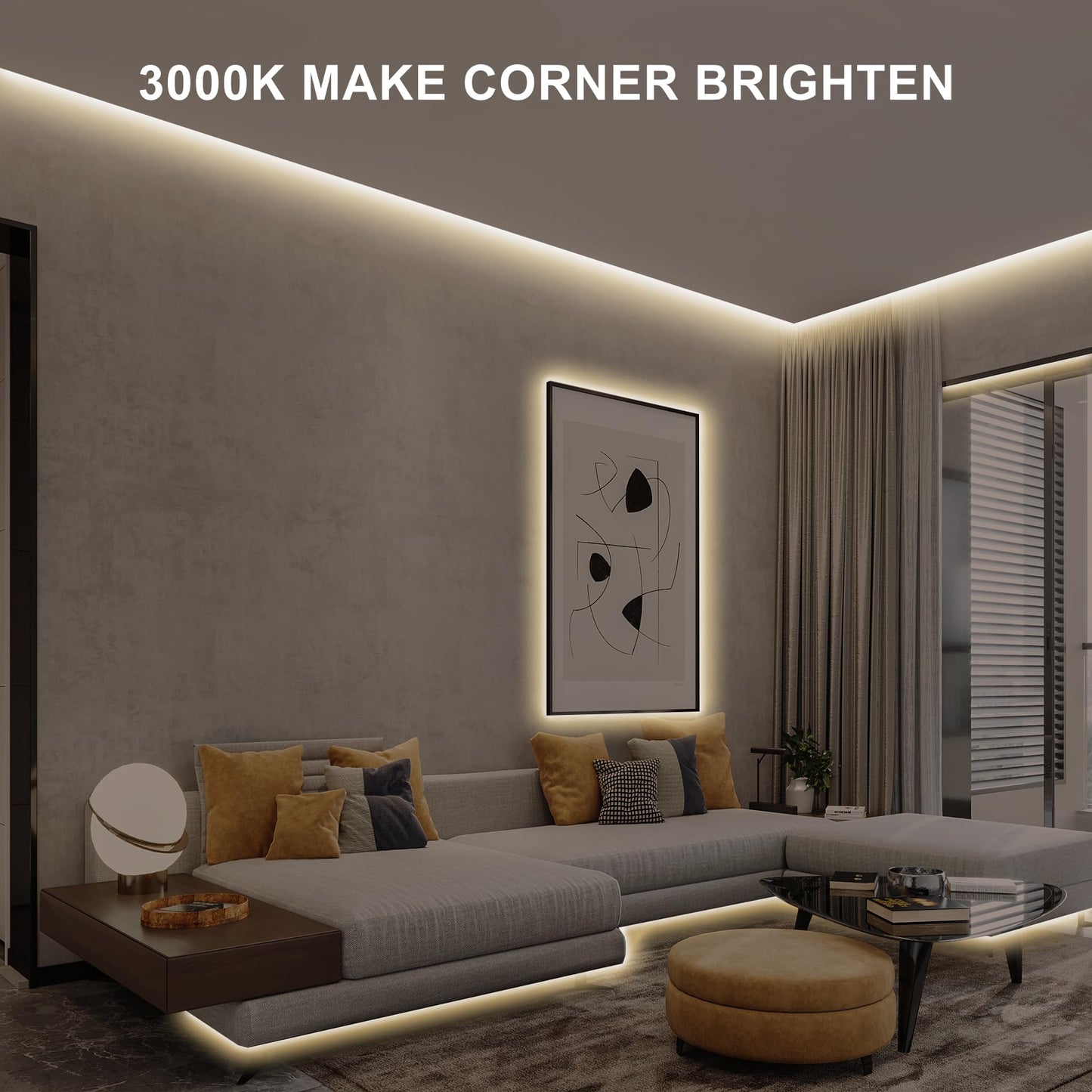 Olaholii 32.8ft COB Led Strip Light with Remote, 3000K Ra93+ Dimmable Bright Warm White Led COB Strip Light, White Continuous Led Strip Light for Mirror, Stair, Cabinet, Room
