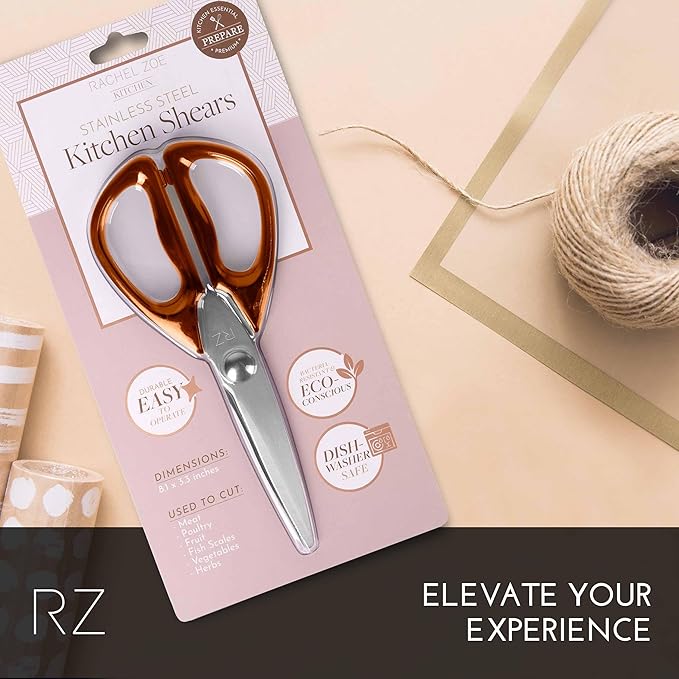 Rachel Zoe All Purpose Scissors, Scissors for Office, School or Art, Stainless Steel Sharp Shears with Large Handles, Dishwasher Safe (Brown/Silver)