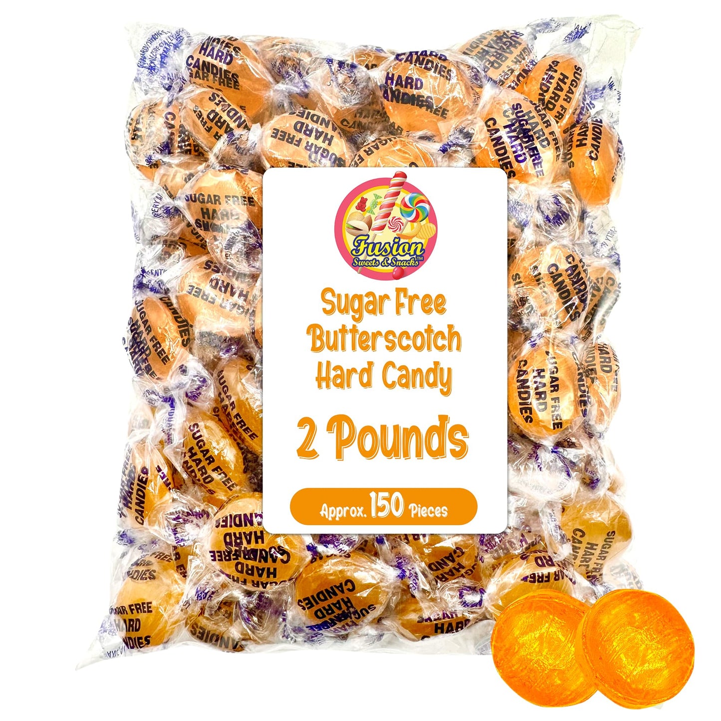 Sugar Free Butterscotch Hard Candy Arcor - 2LB Bag (About 150 Pieces) Of Individually Wrapped Sugar Free Butterscotch Buttons Butter Scotch Bulk Candy