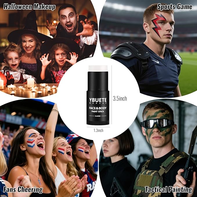 White Oil Based Face Body Paint Stick, Non-toxic Full-coverage Face Painting for Halloween Cosplay Joker Zombie Vampire Skeleton Clown Makeup, Waterproof Cream White Body Painting for Adults
