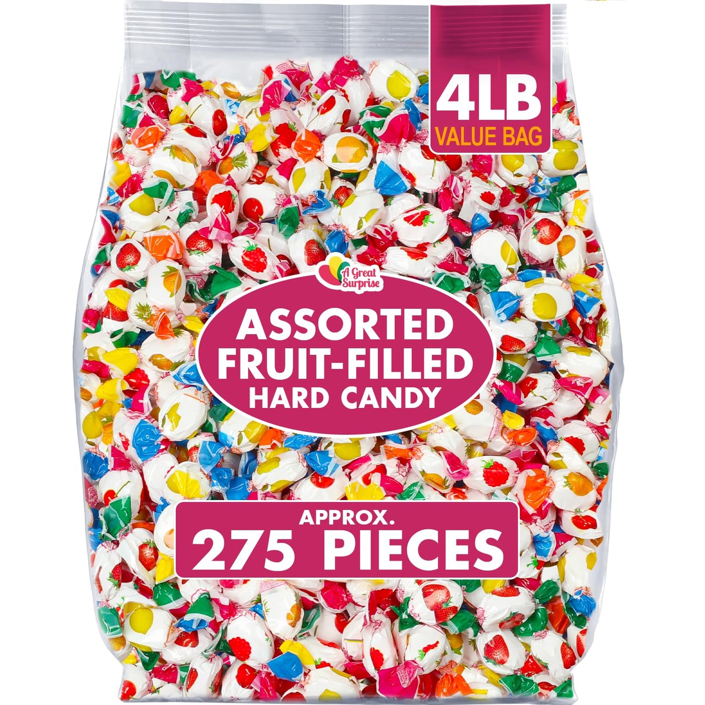 Assorted Fruit-Filled Hard Candy - 4 Pounds - Bulk Hard Candies - Fruit Candy Individually Wrapped - Mixed Hard Candy - Old Fash