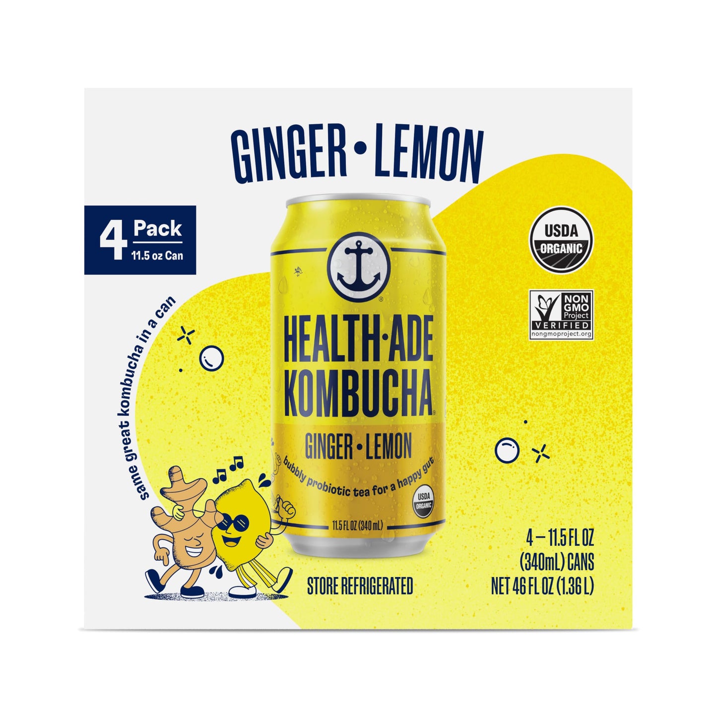 Health-Ade Ginger Lemon 11.5oz 4-pack of Cans (46oz.)