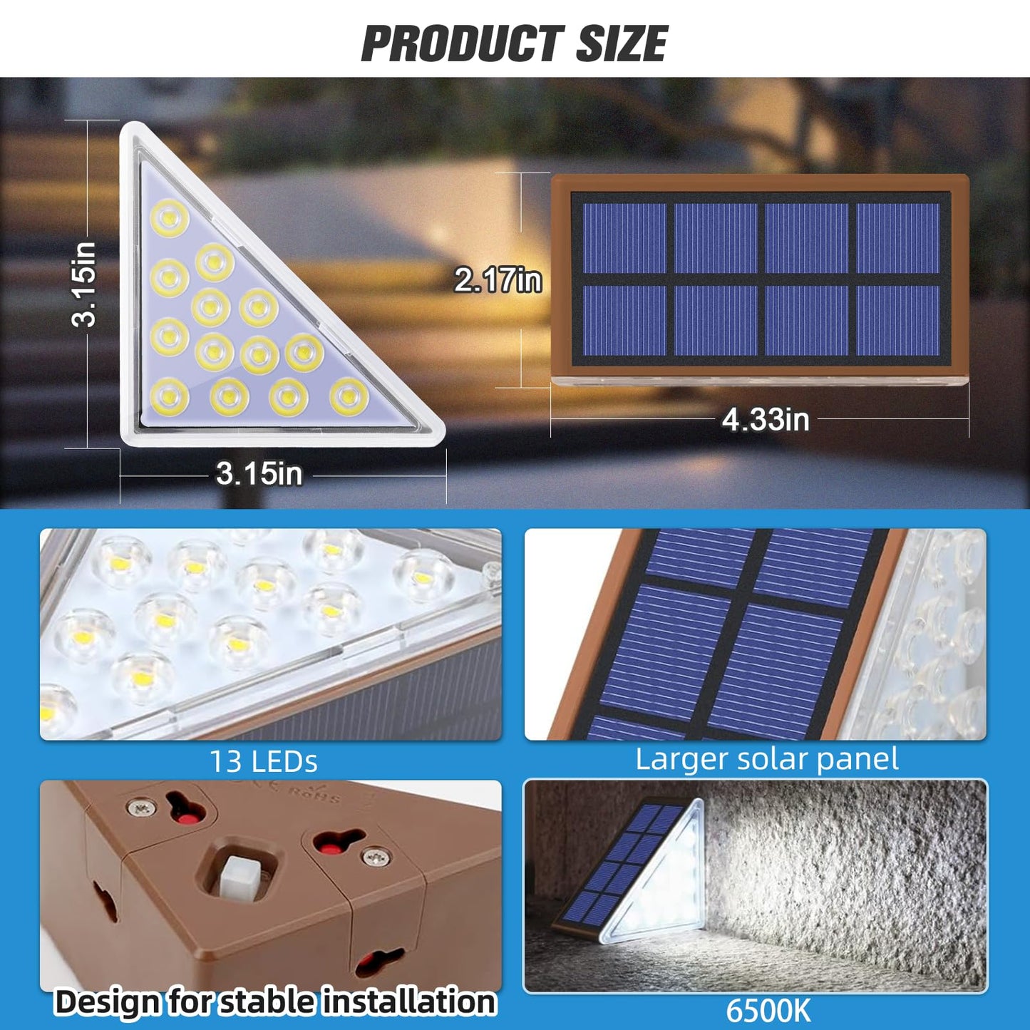 NIORSUN Solar Step Lights, Waterproof IP67, Auto On/Off, Cool White Light, 6 Pack, Model ABE110-B, for Outdoor Use