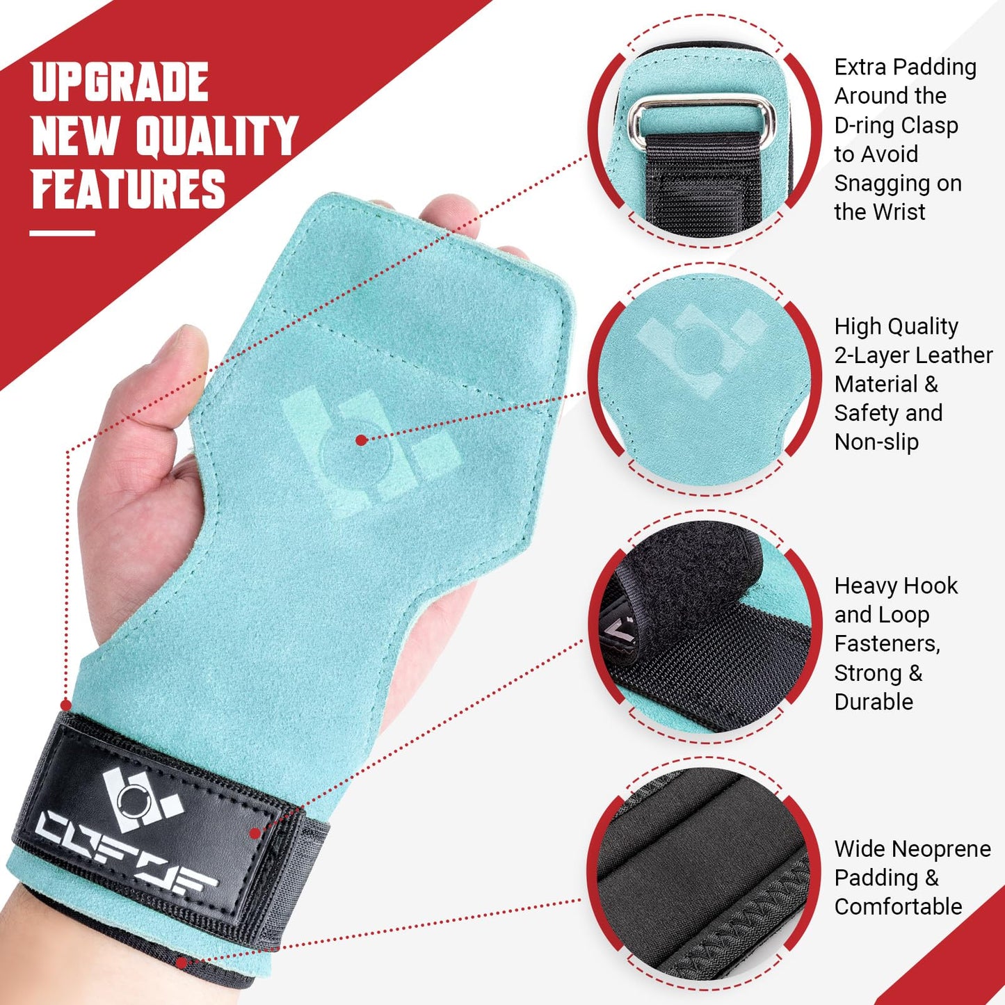 COFOF Weight Lifting Wrist Strap,Double Layer Leather Weightlifting Wrist Strap for Deadlift and Powerlifting, Adjustable Neoprene Padded Gym Workout Lifting Wrist Hooks for Men/Women(Pair)