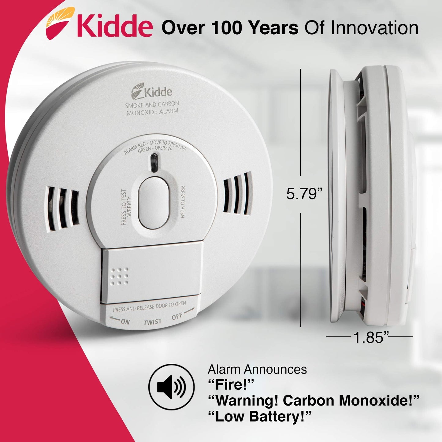 Kidde 21007624 AC Photoelectric Smoke and Carbon Monoxide Detector Alarm | Hardwired with Battery Backup | Model # KN-COPE-IC
