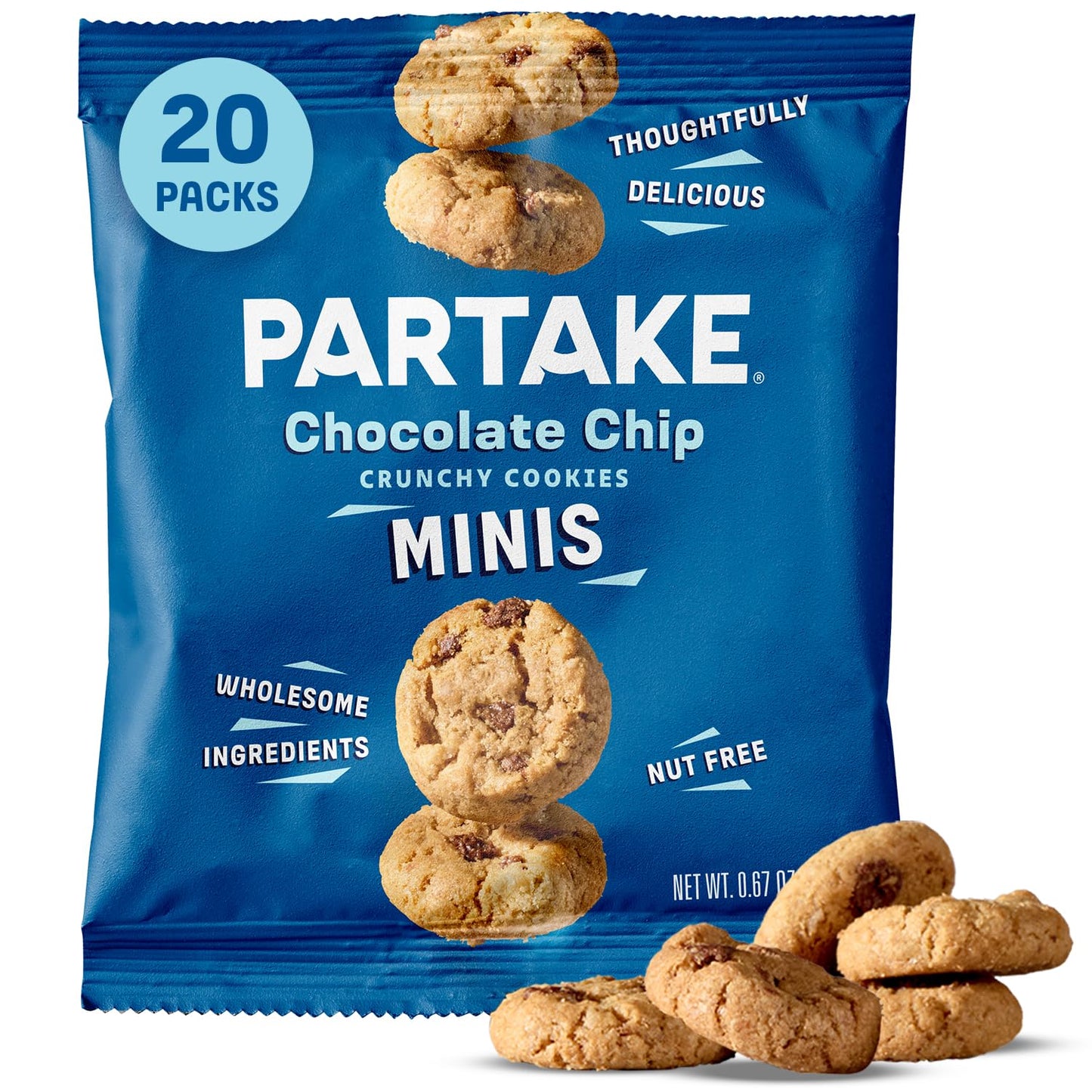 Gluten Free Partake Crunchy Chocolate Chip Cookies - Vegan - Free From the Top 9 Allergens Including Dairy, Wheat, Soy, Eggs, &