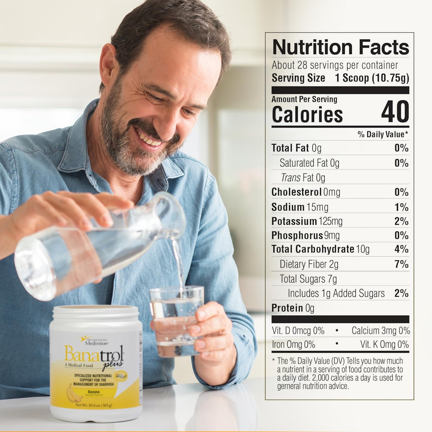 Medtrition Banatrol® Natural Anti-Diarrheal with Prebiotics, Relief from Chronic Diarrhea, IBS, Recurring Diarrhea, Clinically Supported Medical Food, Non-Constipating, 28 Servings (Banana)