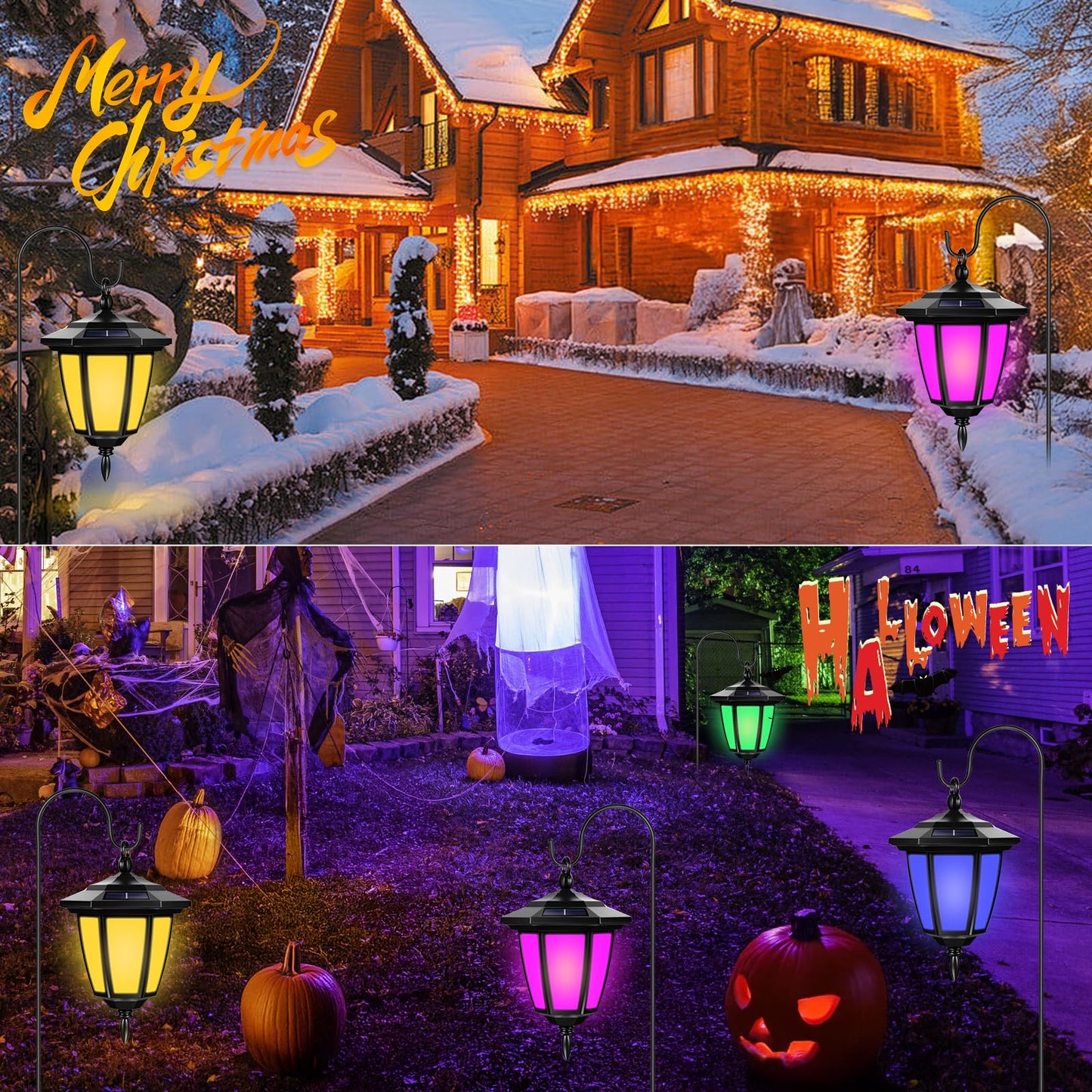 Viewsun 34 Inch Solar Hanging Lights Shepherd Hook Lights With 4 Lighting Modes Waterproof Outdoor Decorative Solar Lantern Lights For Garden Decor Patio Backyard Pathway 2 Pack